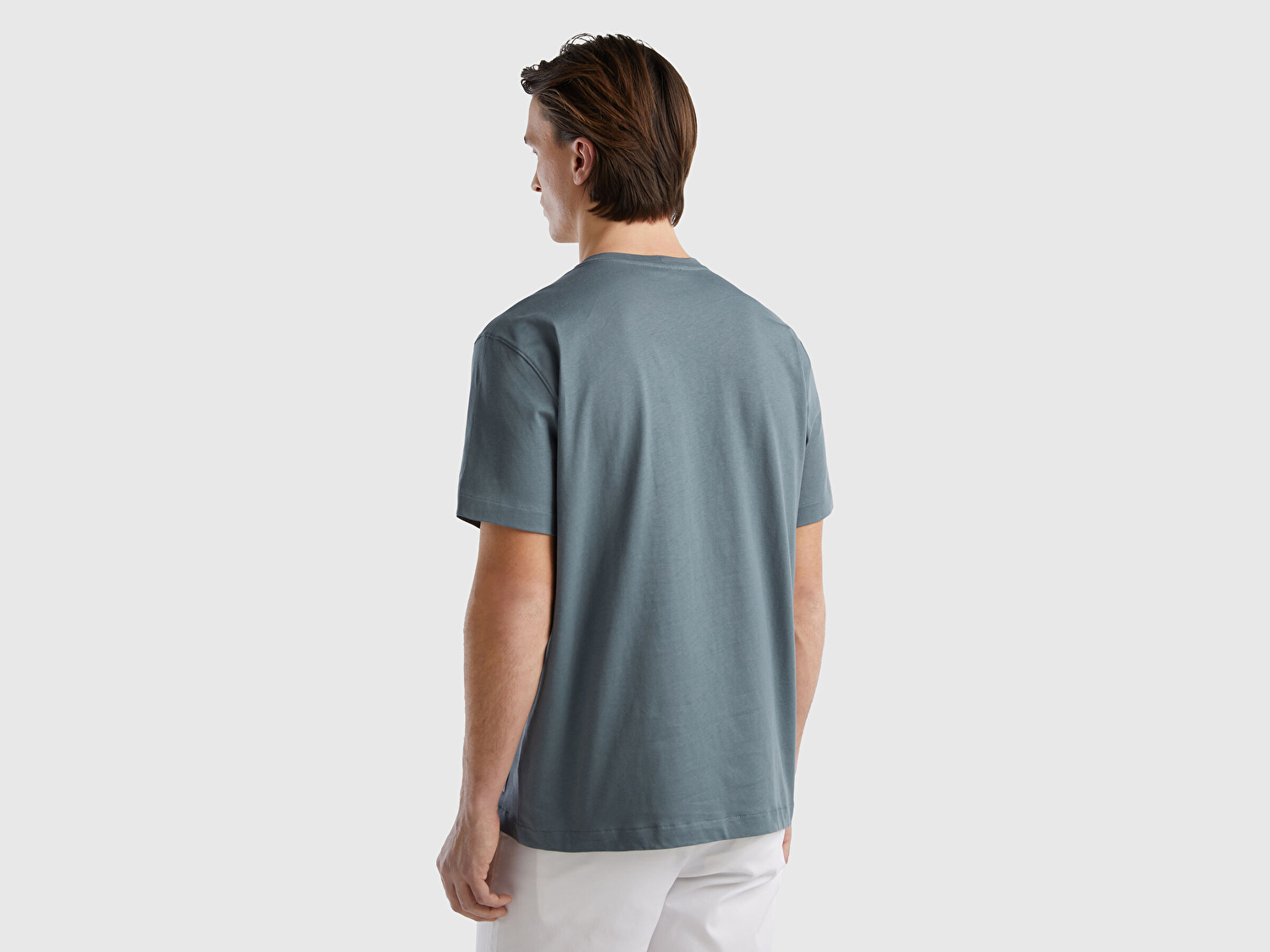 Benetton Erkek Füme %100 Organik Koton Baskılı T-Shirt