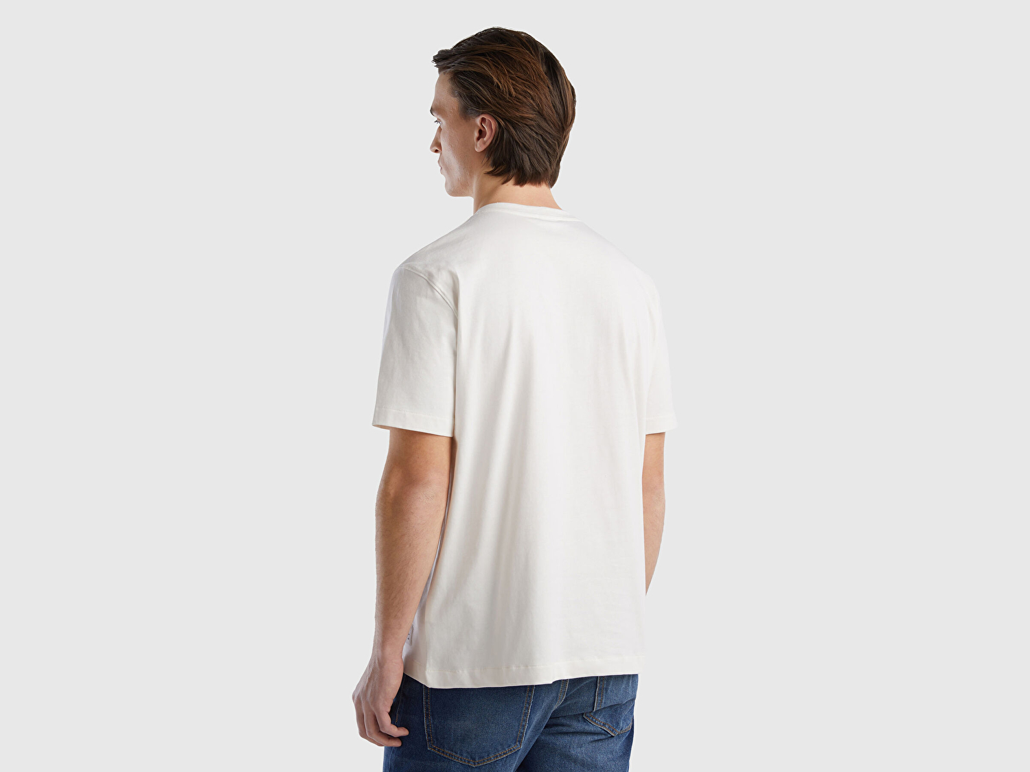 Benetton Erkek Beyaz %100 Organik Koton Baskılı T-Shirt