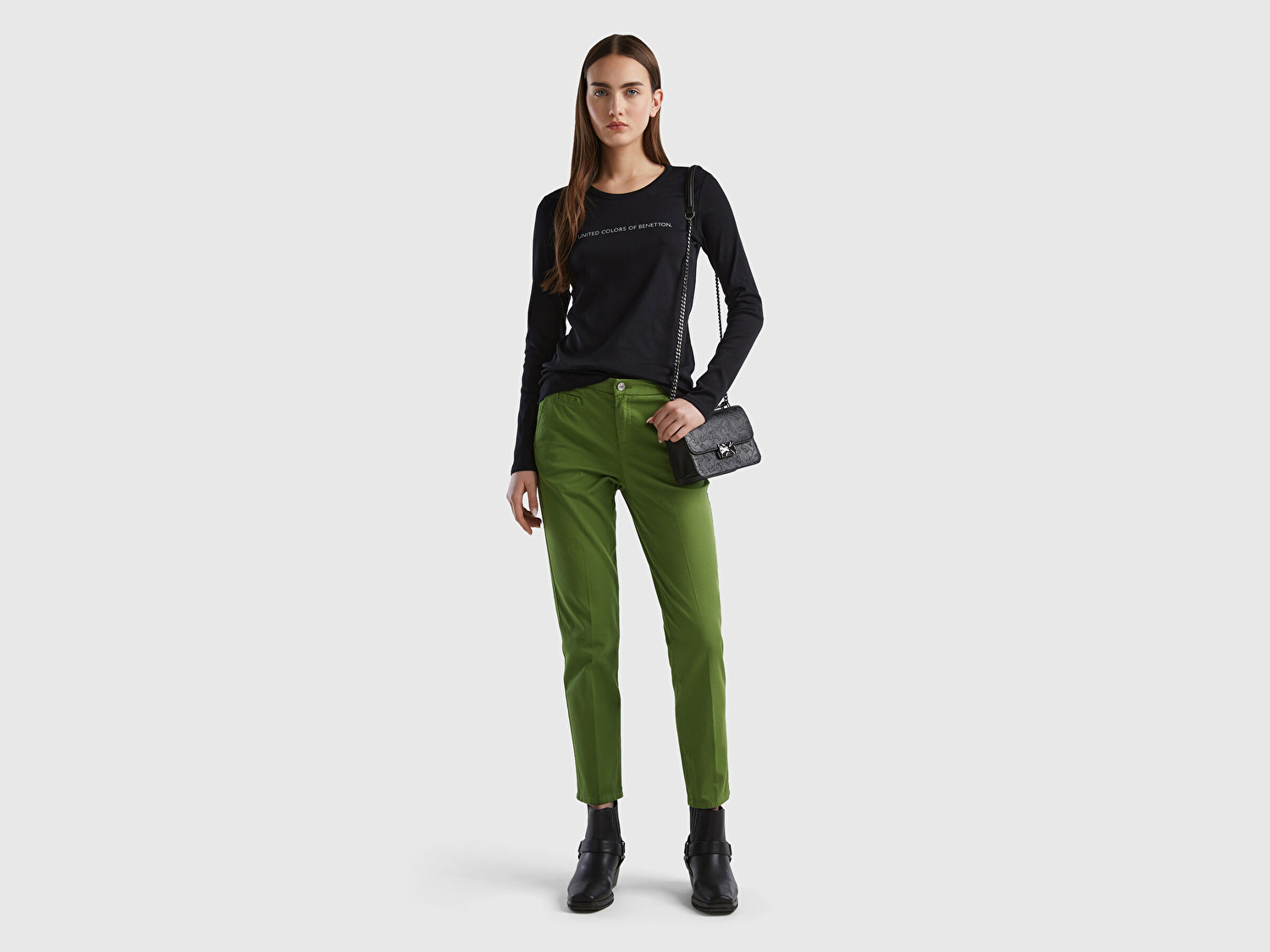 Benetton Kadın Soluk Yeşil Elastanlı Basic Chino Pantolon
