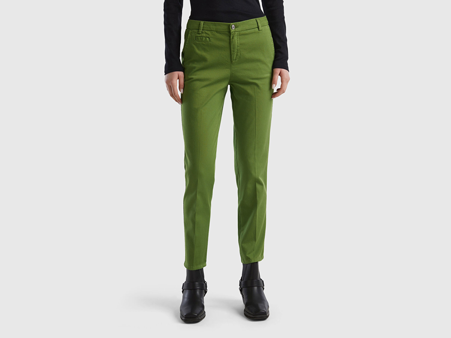 Benetton Kadın Soluk Yeşil Elastanlı Basic Chino Pantolon