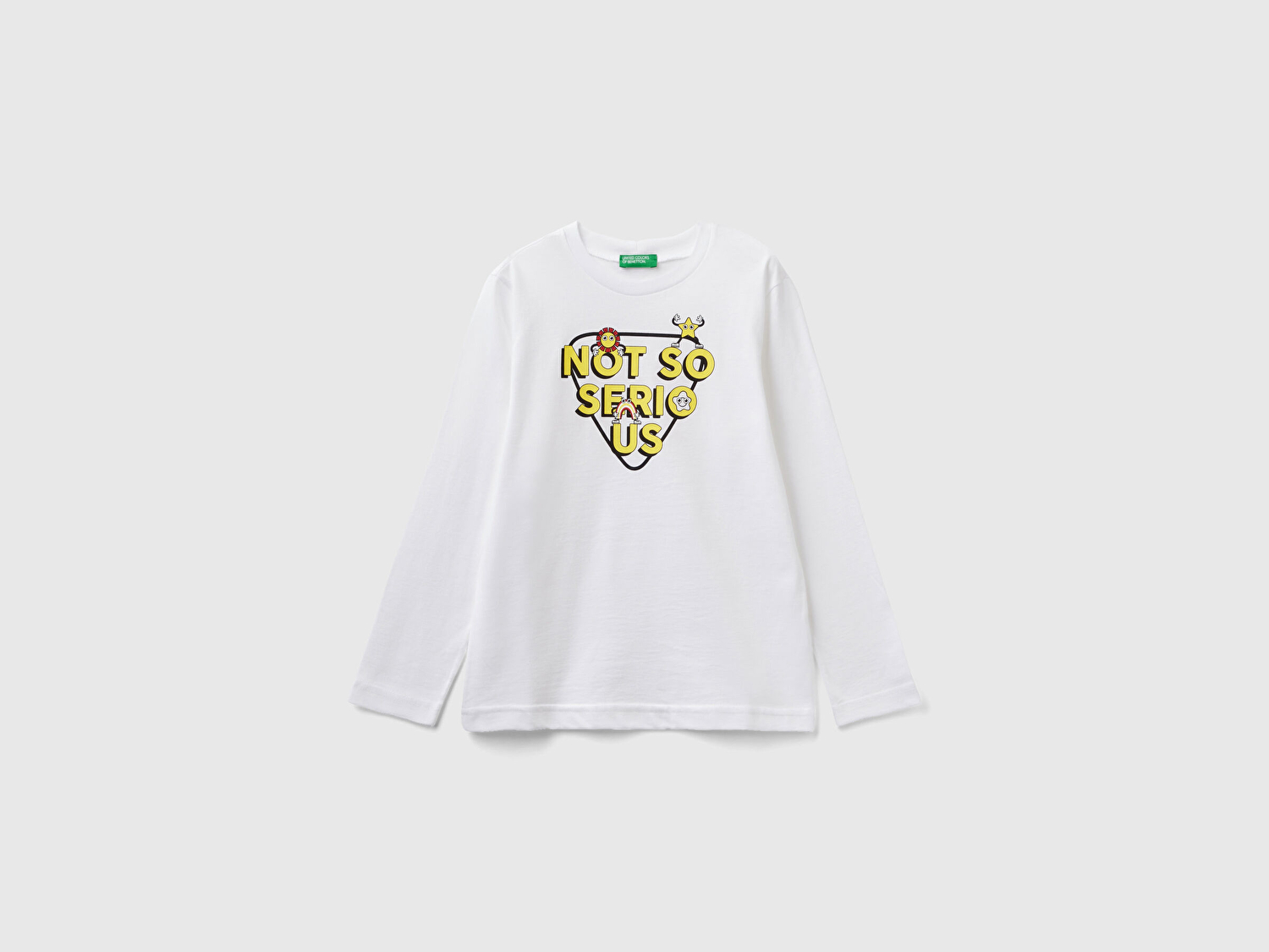 Benetton Erkek Çocuk Beyaz Önü Baskılı Bisiklet Yaka Uzun Kollu Regular T-Shirt