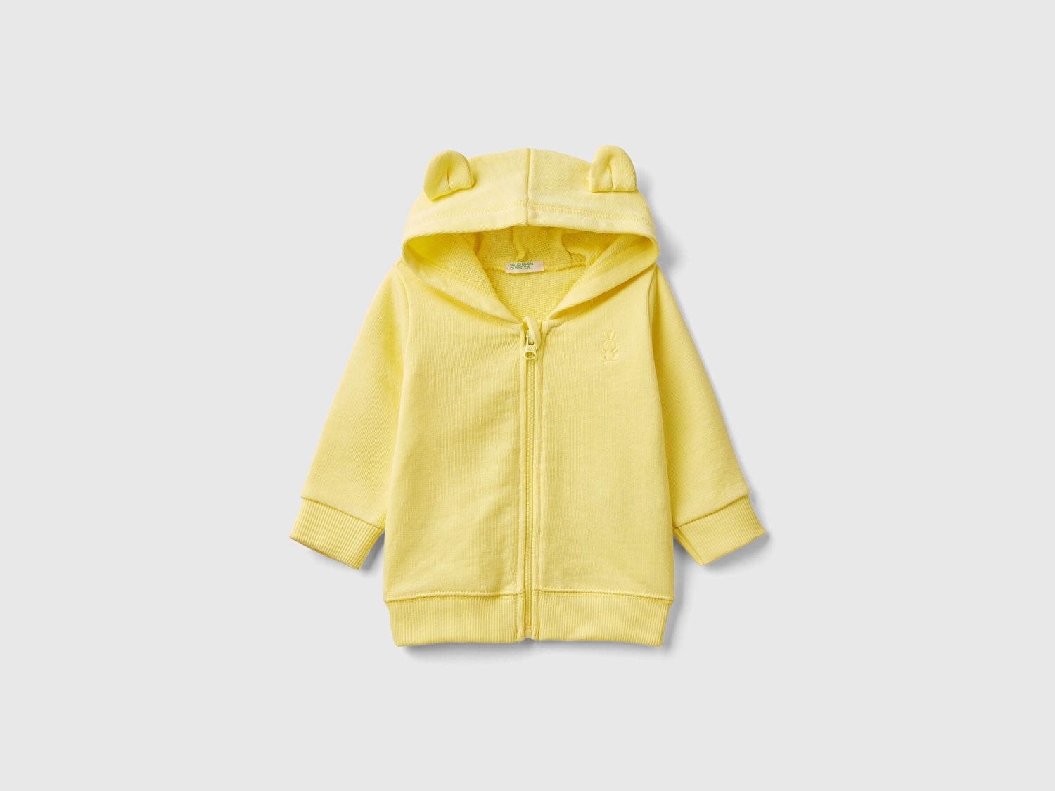 Benetton Bebek Sarı Göğsü Tavşan Logosu İşlemeli Kapüşonu Kulaklı Sweatshirt