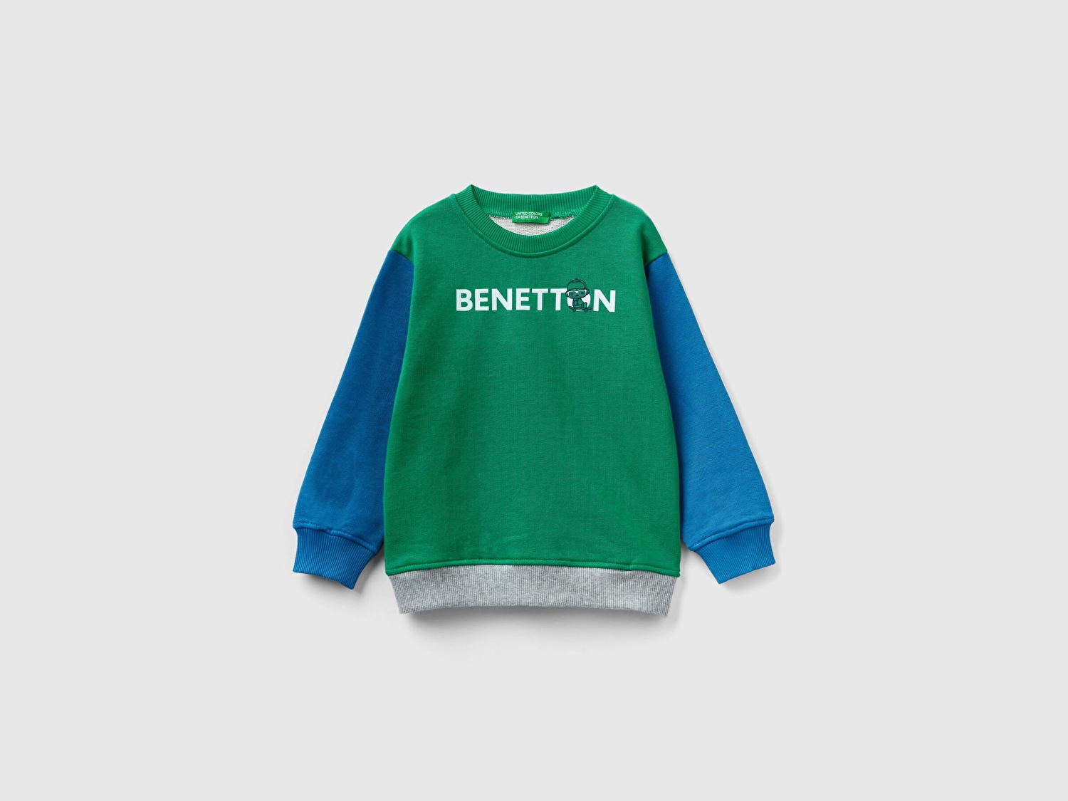 Benetton Erkek Çocuk Yeşil Mix Benetton Logolu Bisiklet Yaka Sweatshirt