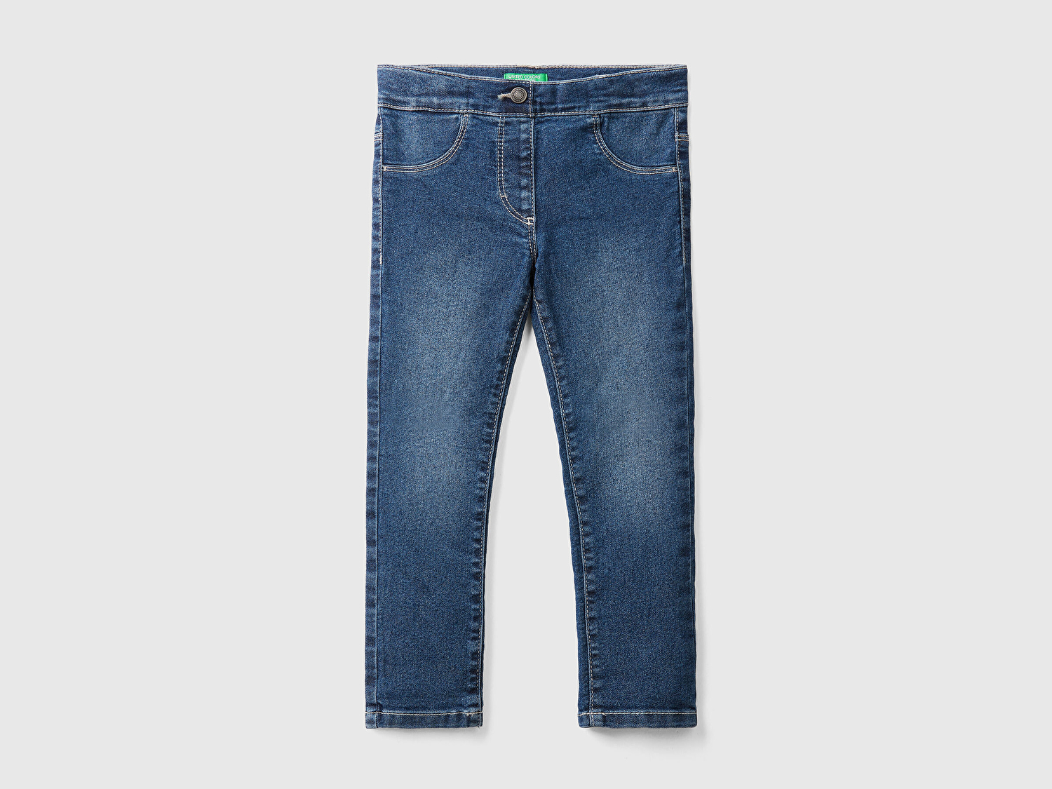 Benetton Kız Çocuk Koyu Mavi Eskitilmiş Efektli İç Lastikli Streç Denim Pantolon