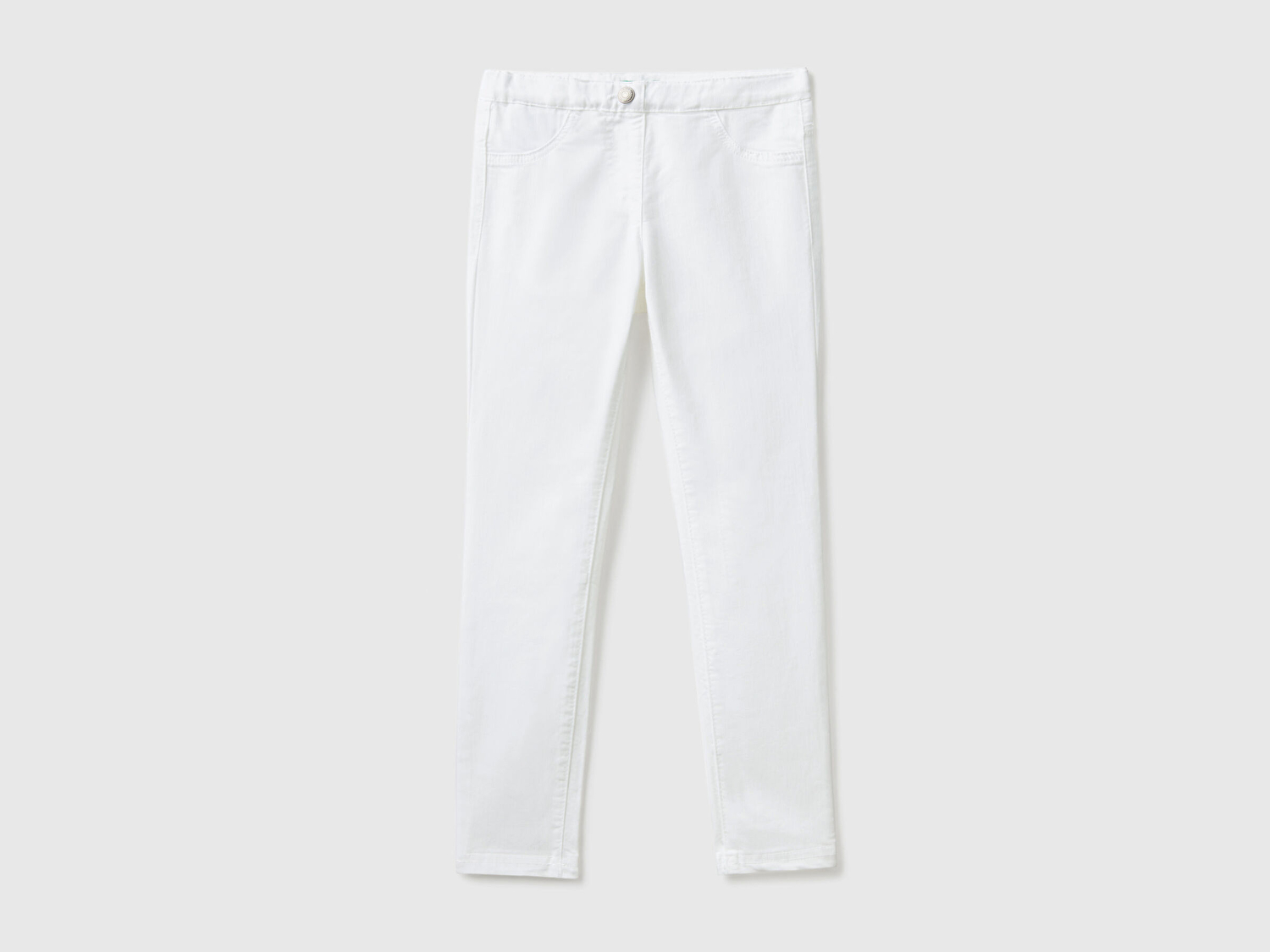 Benetton Kız Çocuk Beyaz Arkası Logo İşlemeli Biyeli Cep Detaylı Streç Denim Pantolon