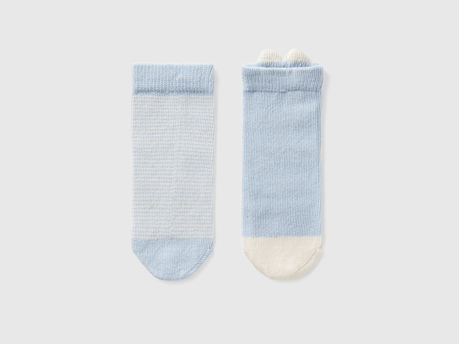 Benetton Bebek Açık Mavi Tavşan Baskılı ve Çizgili 2'li Çorap Seti