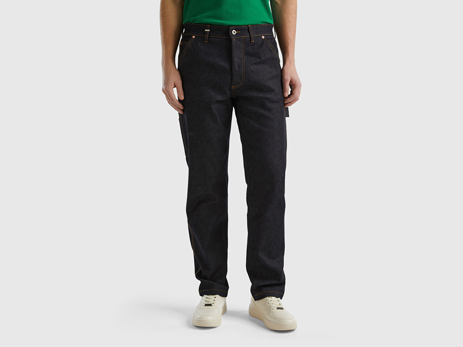 Benetton Erkek Lacivert Arkası Logo Detaylı 7 Cepli Denim Kargo Pantolon