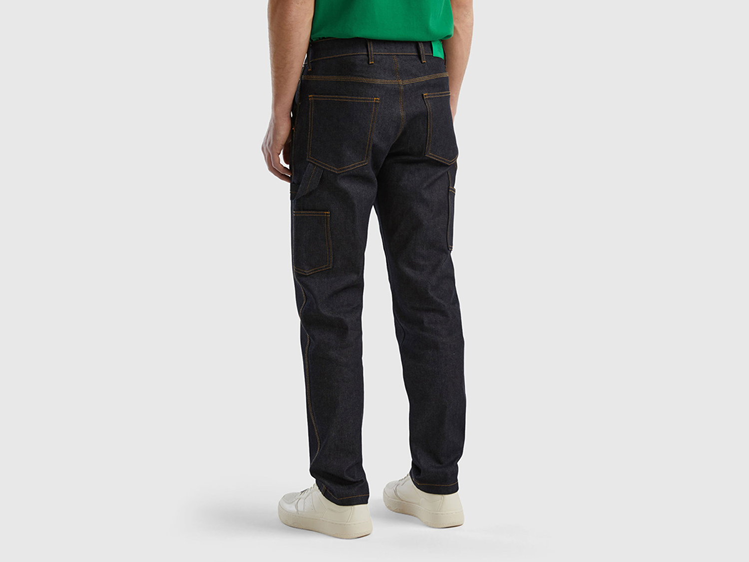 Benetton Erkek Lacivert Arkası Logo Detaylı 7 Cepli Denim Kargo Pantolon