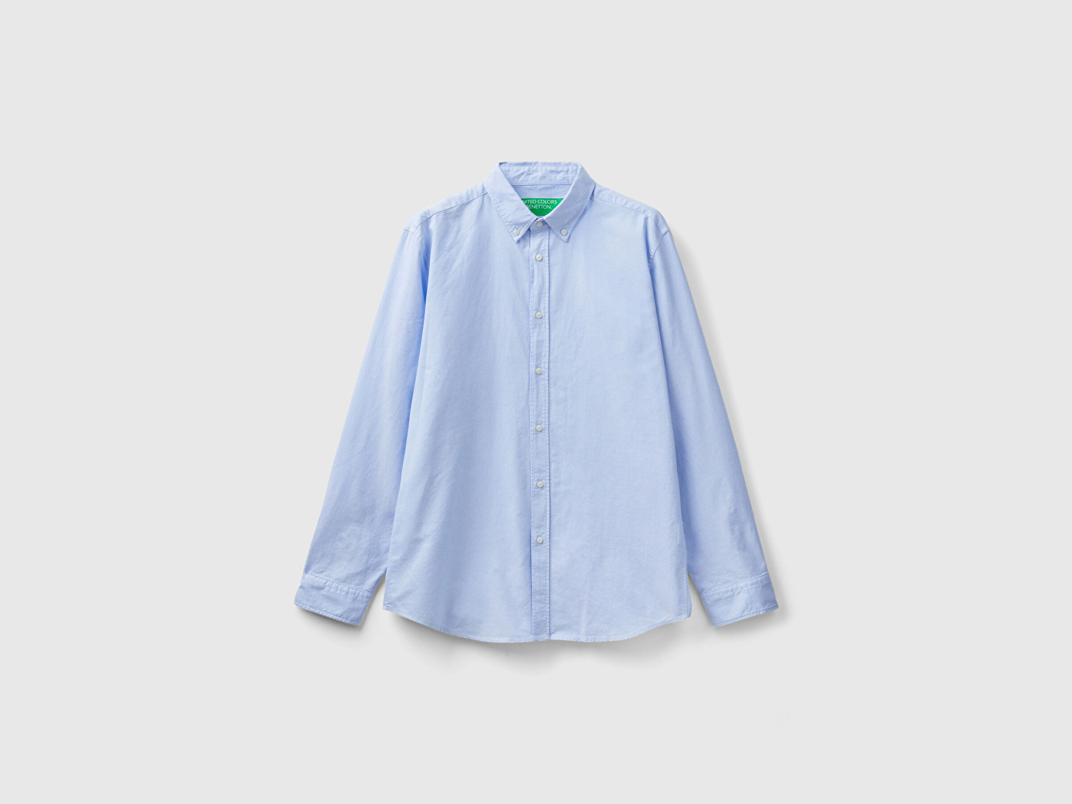 Benetton Erkek Açık Mavi %100 Pamuk Arkası Robalı Slim Fit Gömlek