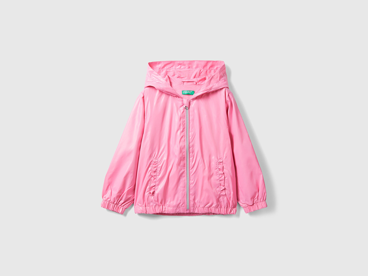 Benetton Kız Çocuk Pembe Logolu Jersey Astarlı Yağmurluk