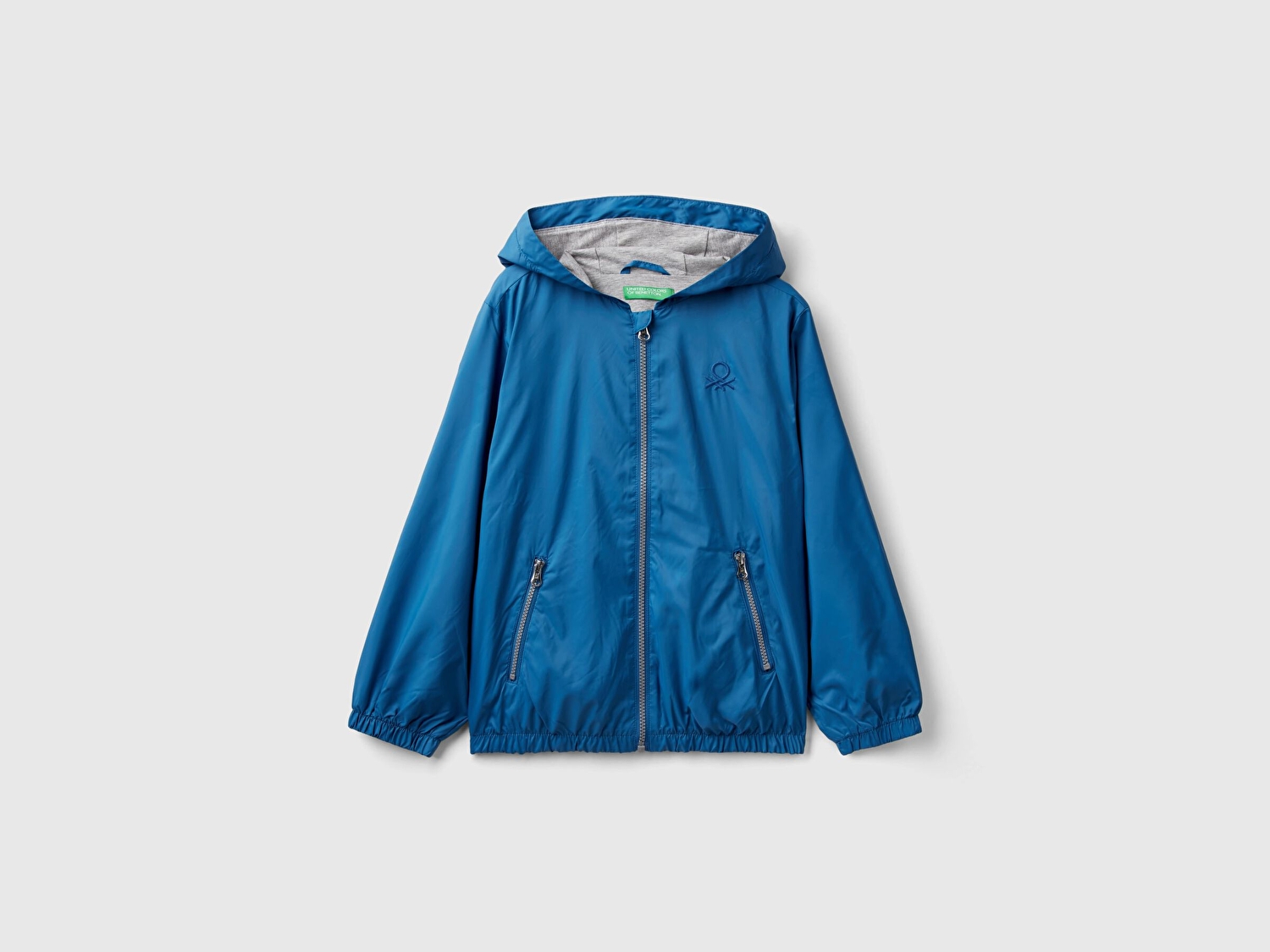 Benetton Erkek Çocuk Saks Mavi Logolu Jersey Astarlı Yağmurluk