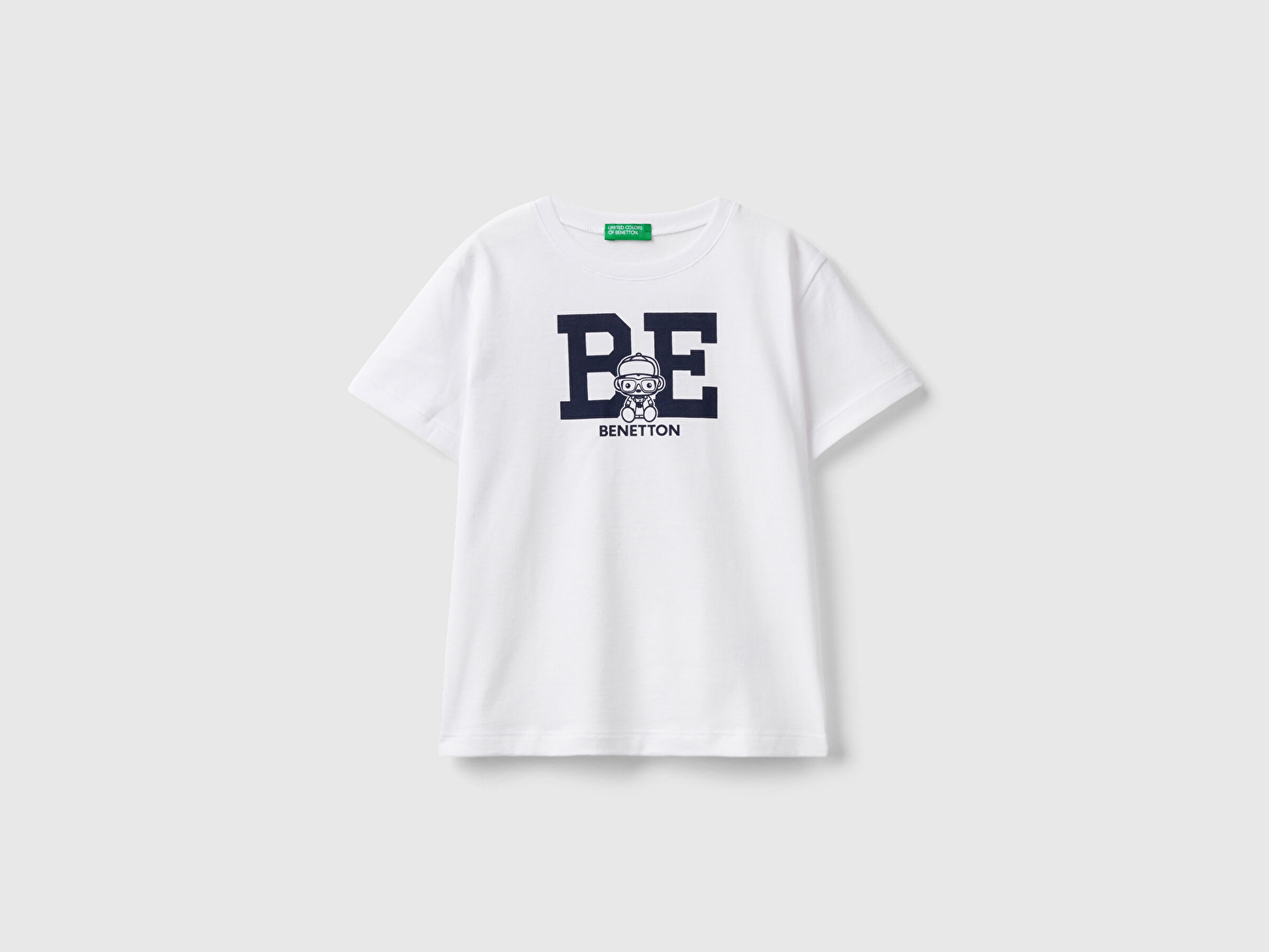 Benetton Erkek Çocuk Beyaz Logolu Su Baskılı T-Shirt