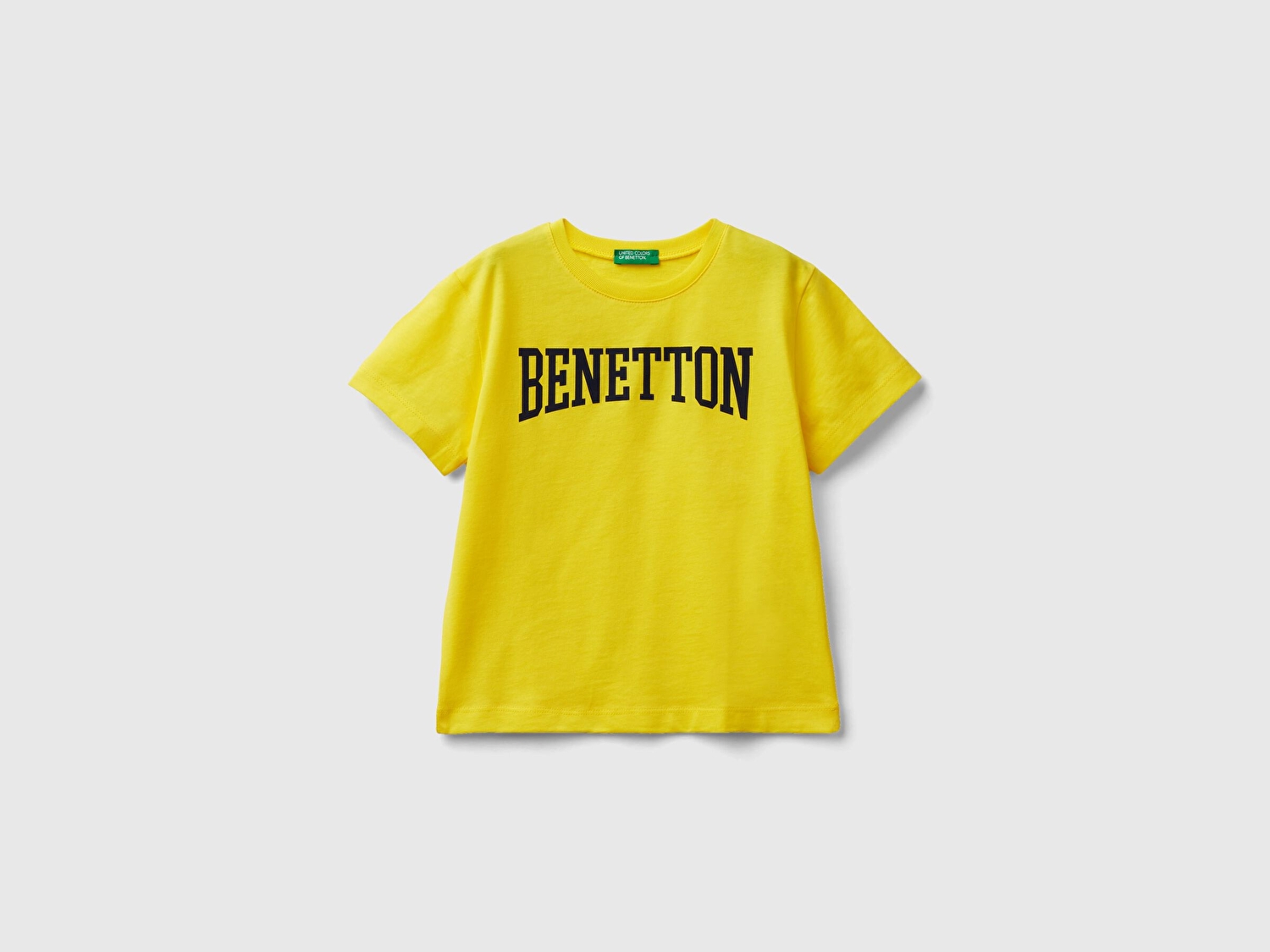 Benetton Erkek Çocuk Neon Sarı Logolu Su Baskılı T-Shirt