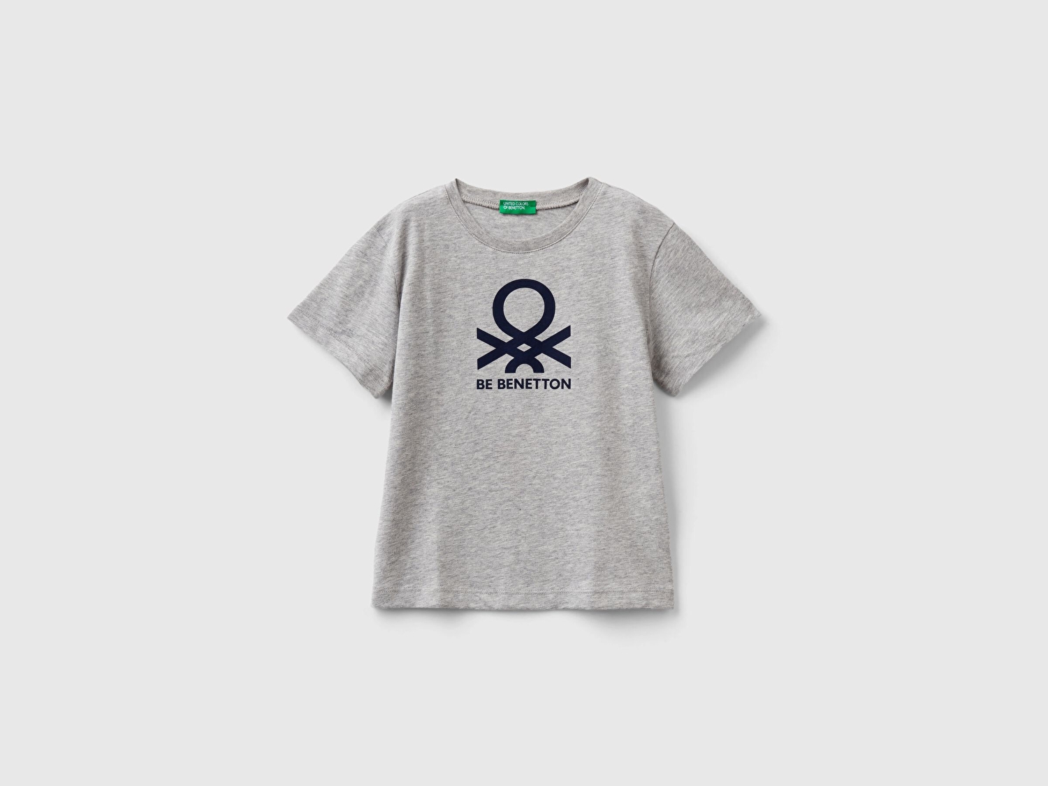 Benetton Erkek Çocuk Gri Melanj Logolu Su Baskılı T-Shirt