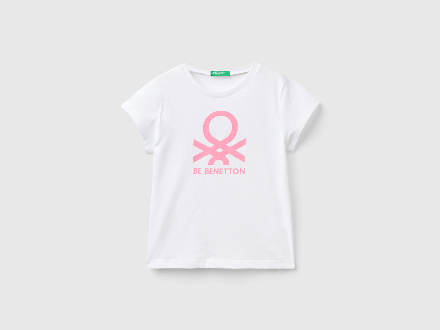 Benetton Kız Çocuk Beyaz Su Baskılı Logolu T-Shirt