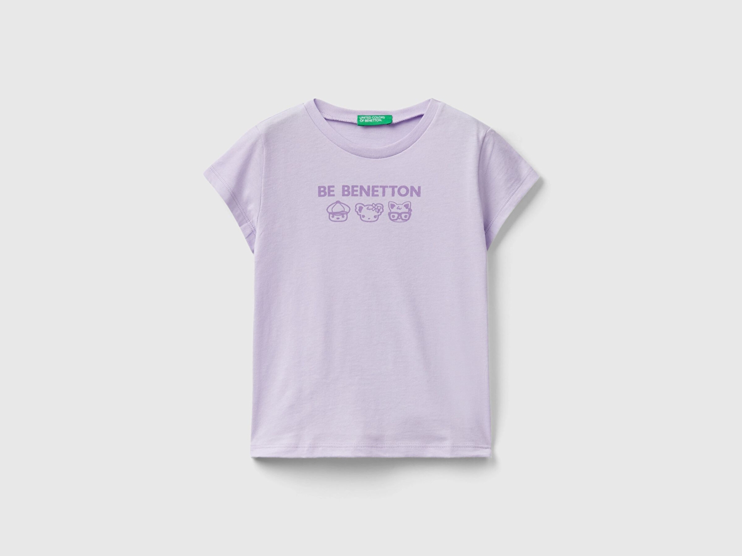 Benetton Kız Çocuk Lila Su Baskılı Logolu T-Shirt