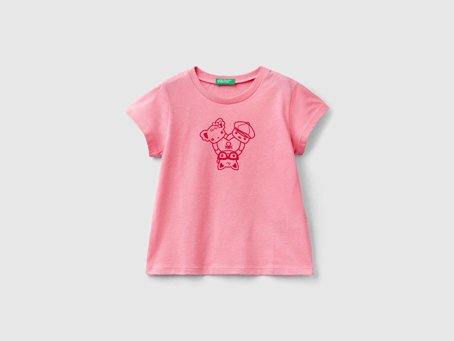 Benetton Kız Çocuk Pembe Su Baskılı Logolu T-Shirt
