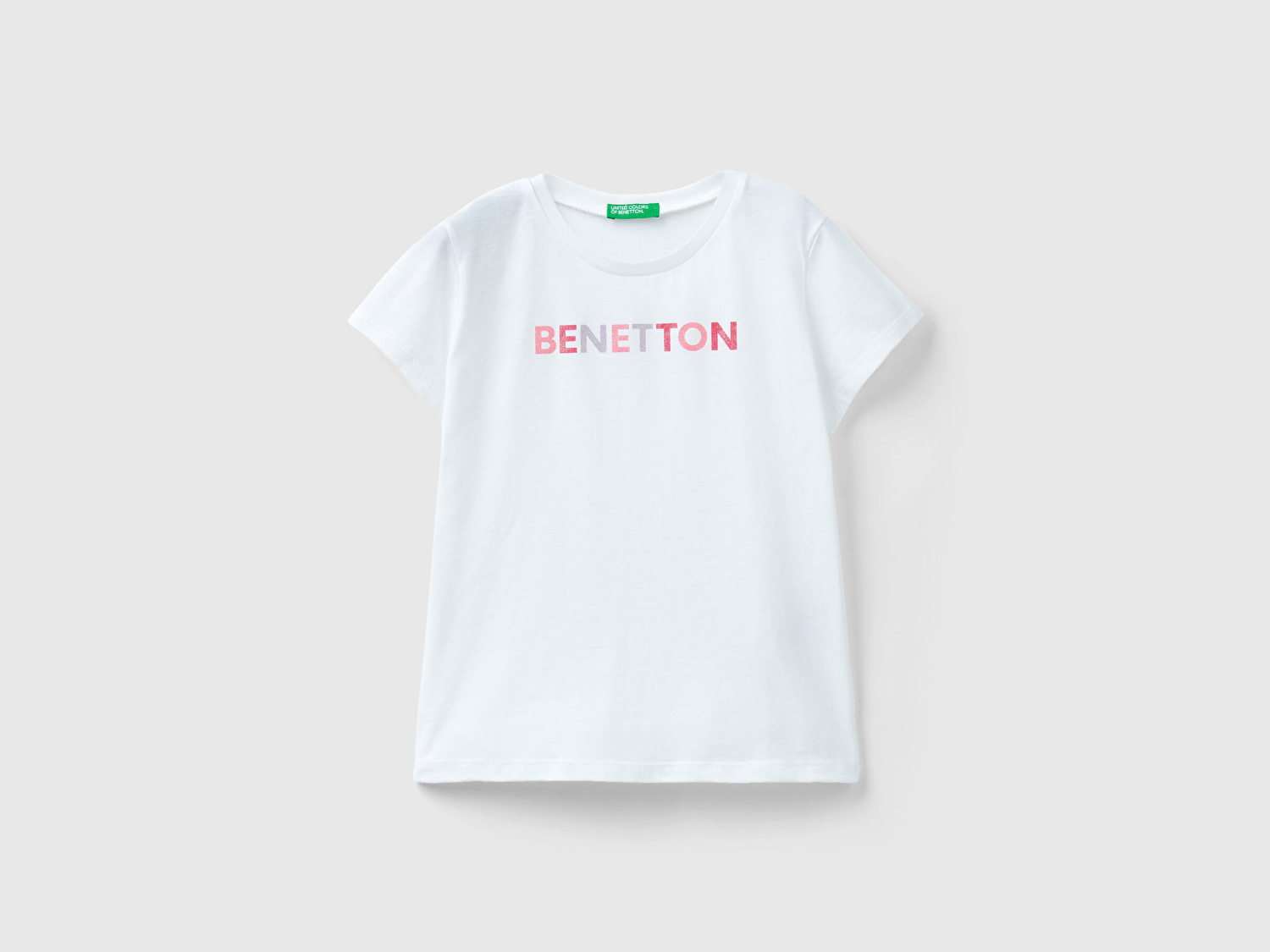 Benetton Kız Çocuk Beyaz Simli Benetton Yazılı T-Shirt
