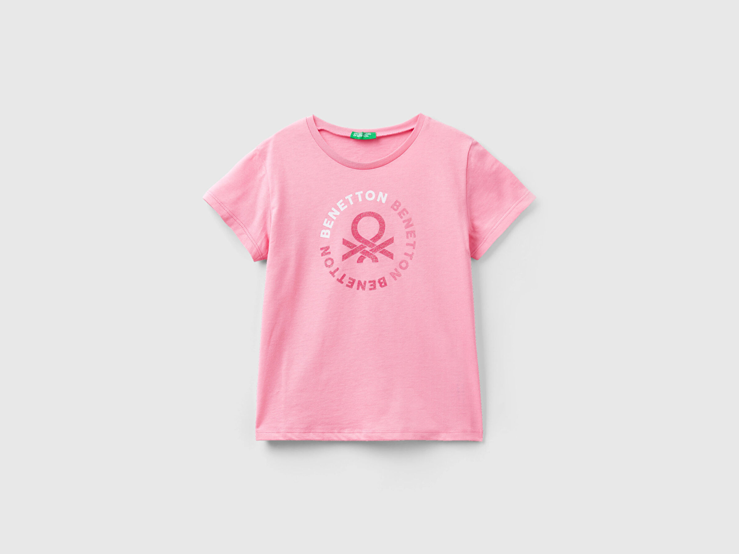 Benetton Kız Çocuk Pembe Simli Benetton Yazılı T-Shirt