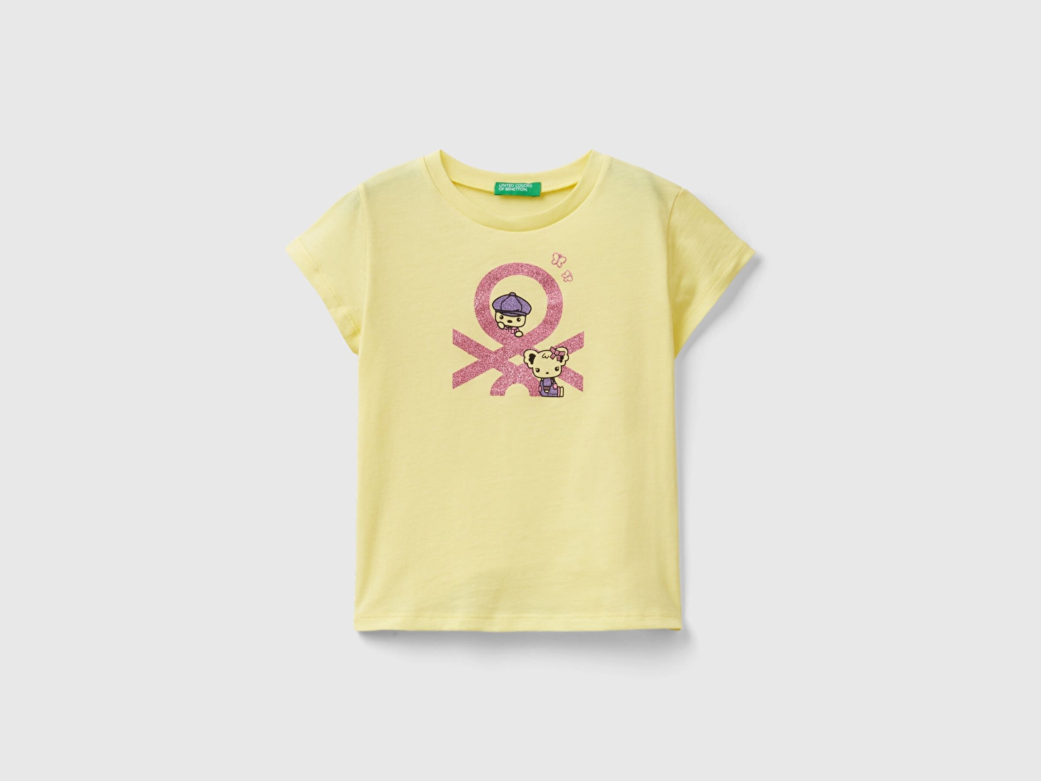 Benetton Kız Çocuk Sarı Simli Logolu T-Shirt