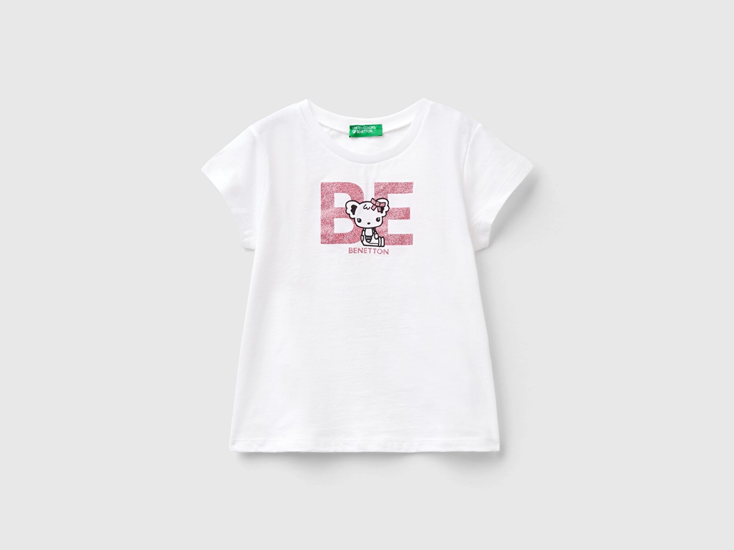 Benetton Kız Çocuk Beyaz Simli Logolu T-Shirt