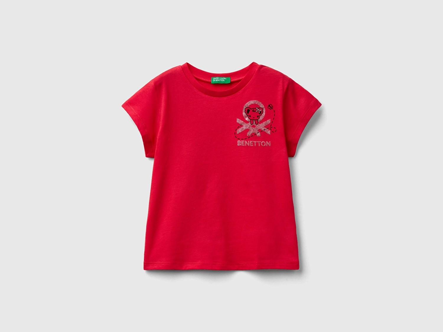 Benetton Kız Çocuk Fuşya Simli Logolu T-Shirt