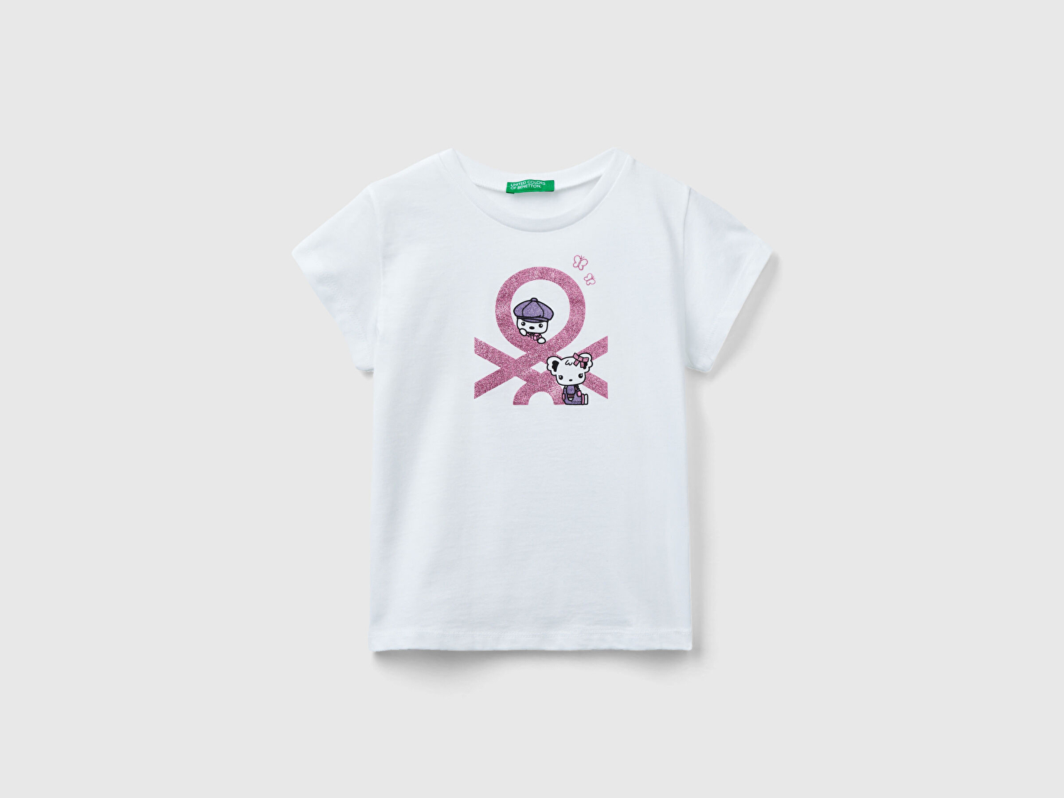 Benetton Kız Çocuk Beyaz. Simli Logolu T-Shirt