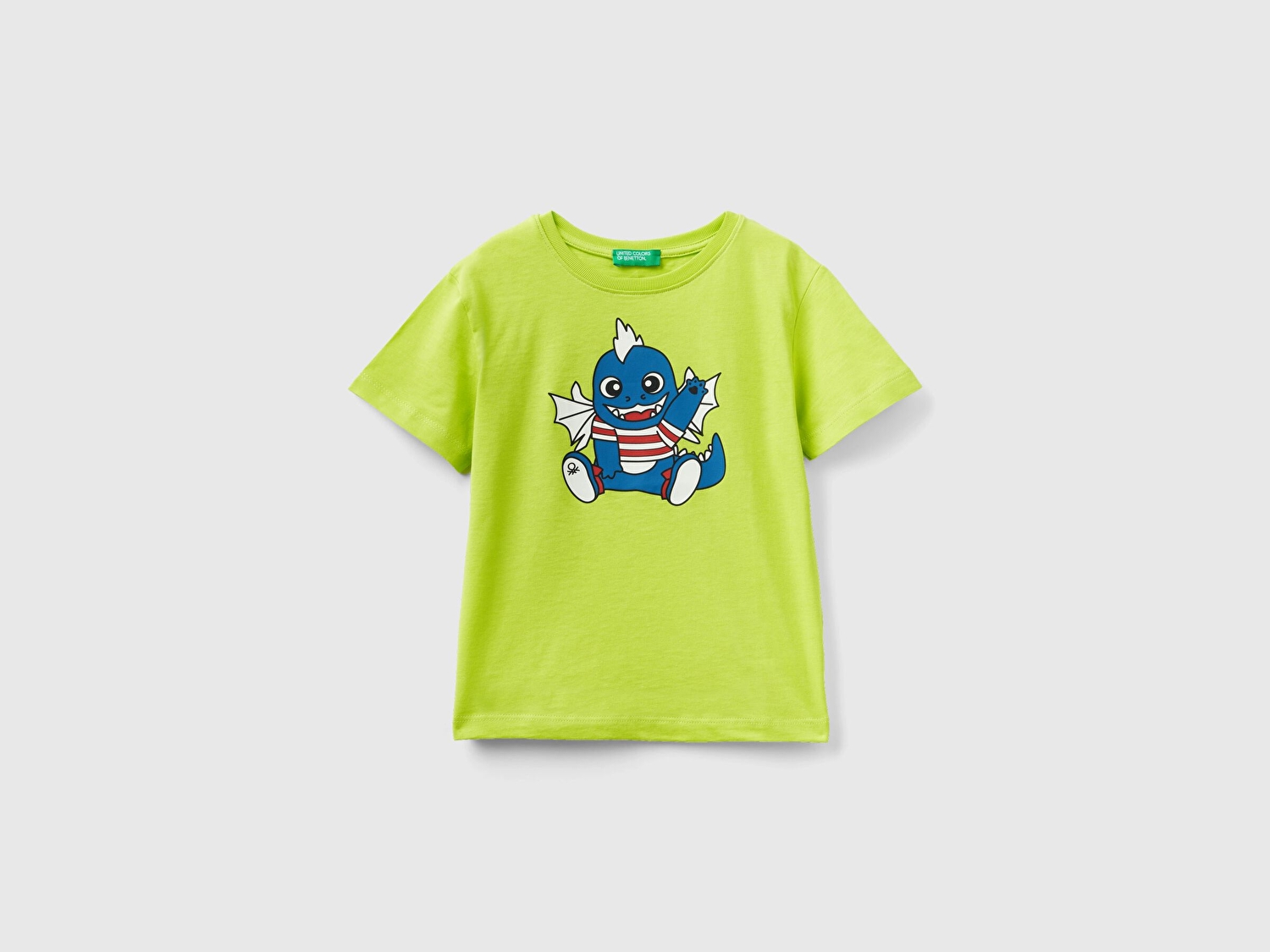 Benetton Erkek Çocuk Neon Yeşil Monsters Baskılı Bisiklet Yaka T-Shirt