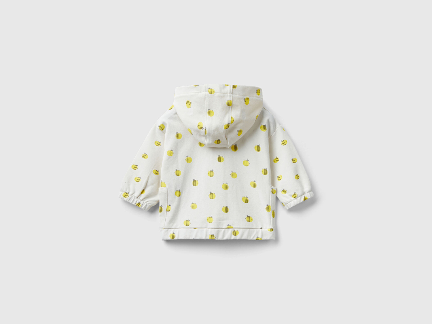 Benetton Bebek Sarı Mix Tamamı Desenli Yama Cepli Fermuarlı Kapüşonlu Sweatshirt