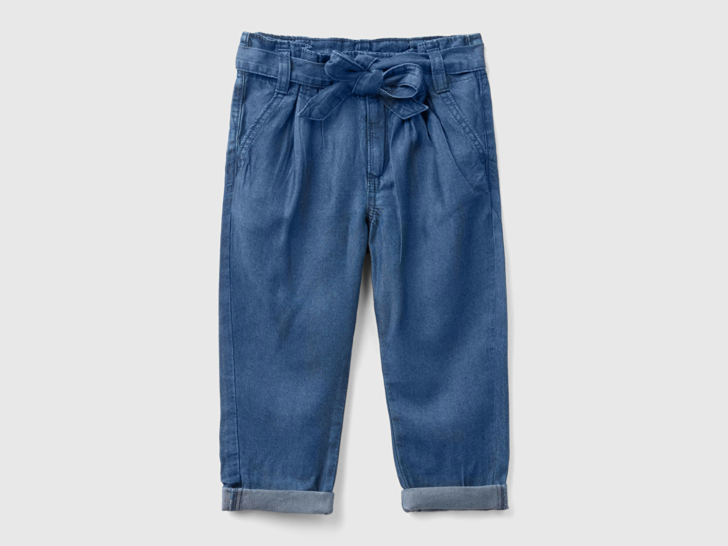 Benetton Kız Çocuk Koyu Mavi Liyosel Paperbag Pantolon