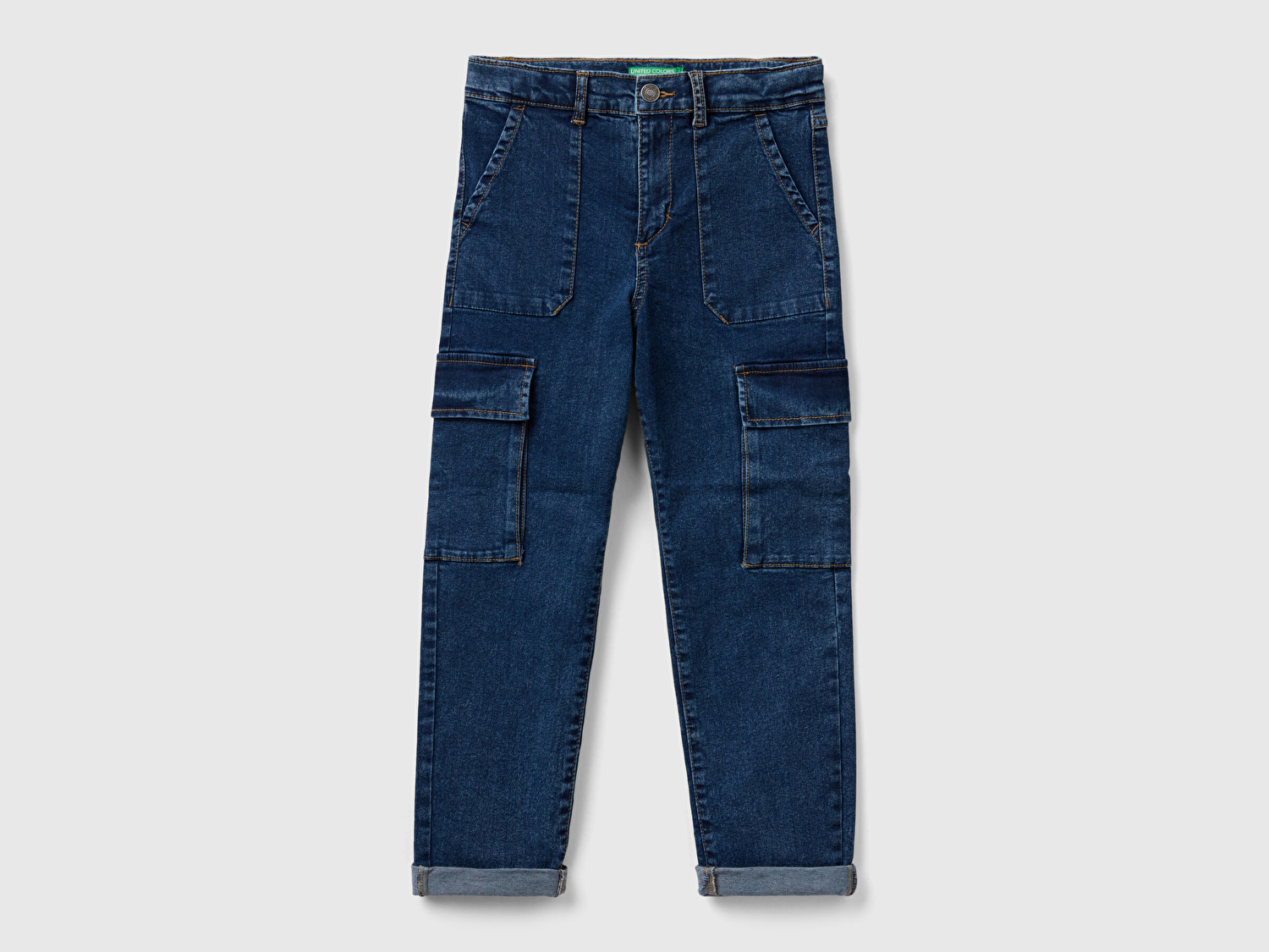 Benetton Erkek Çocuk Lacivert Eco-Recycle Slim Fit Kargo Cepli Stretch Denim Pantolon