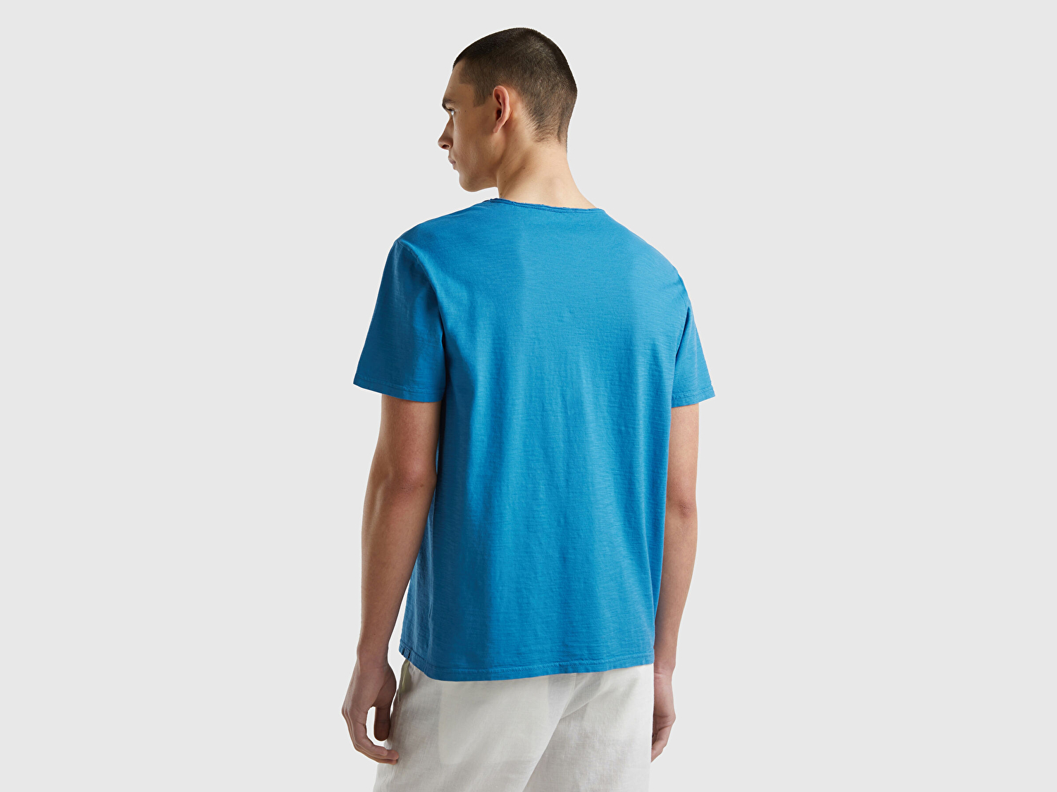 Benetton Erkek Koyu Mavi Bisiklet Yaka Slub T-shirt