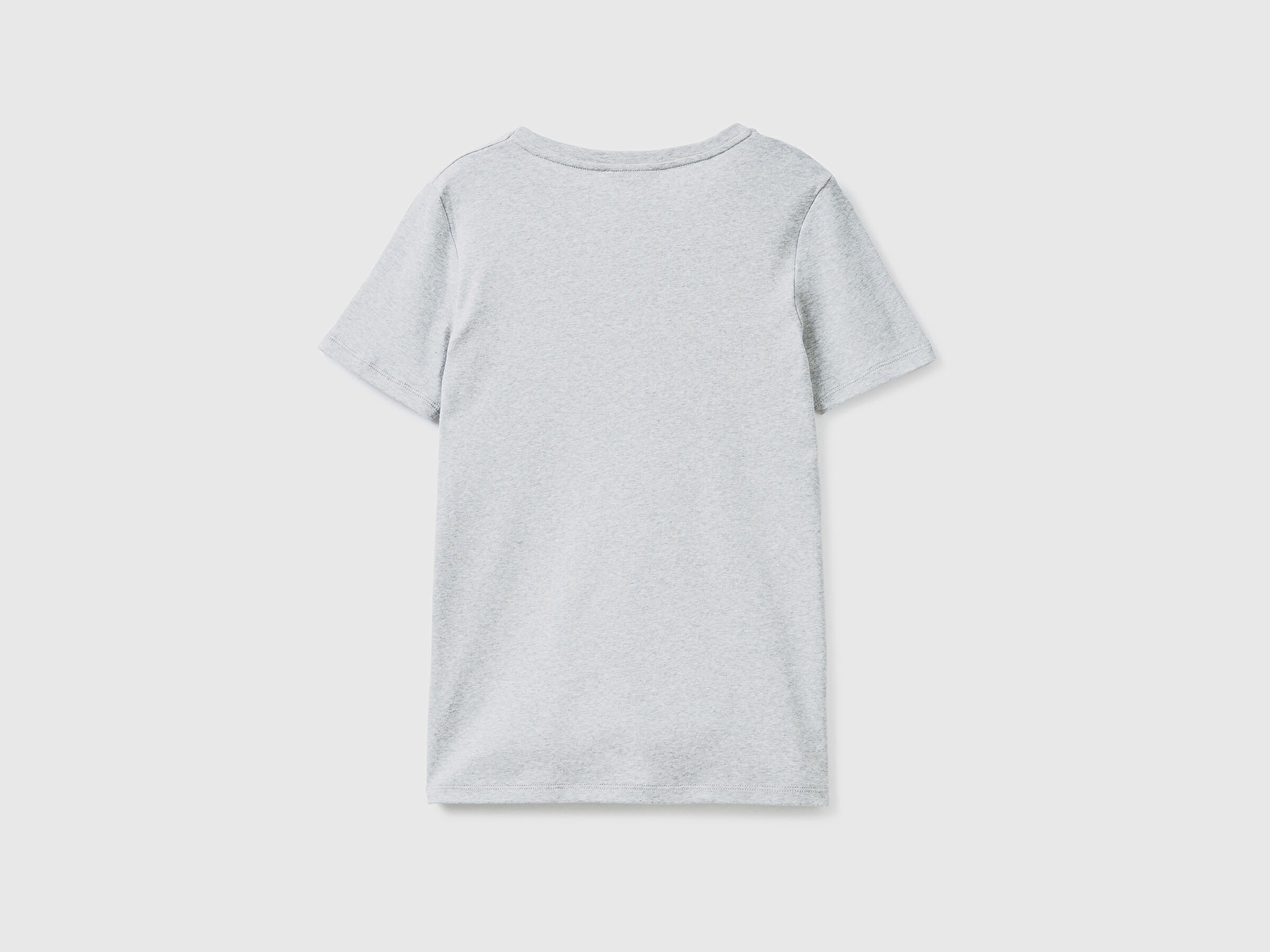 Benetton Kadın Gri Melanj %100 Pamuk V Yaka Basic T-Shirt