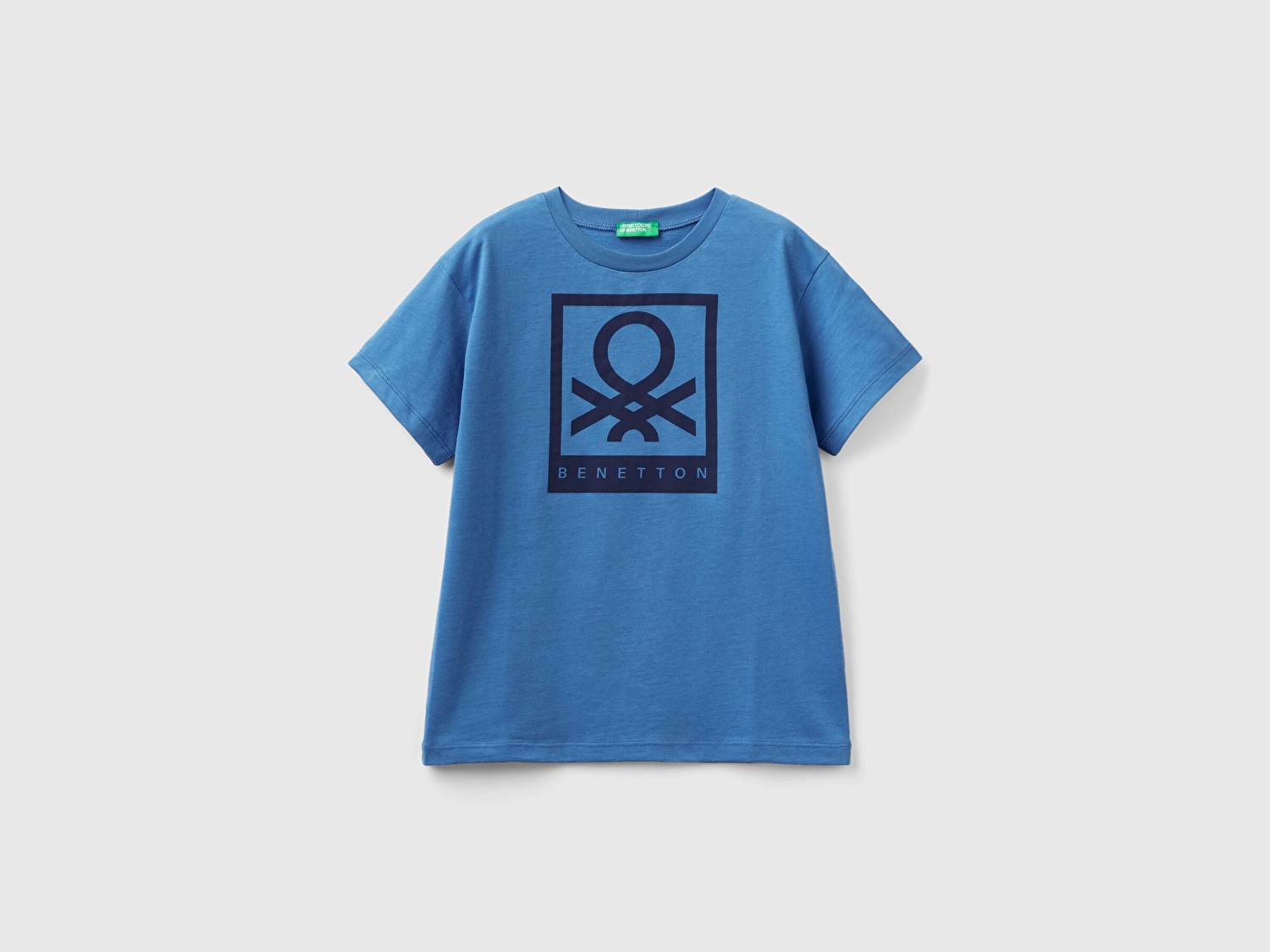 Benetton Erkek Çocuk Saks Mavi Benetton Logolu Su Baskılı T-Shirt