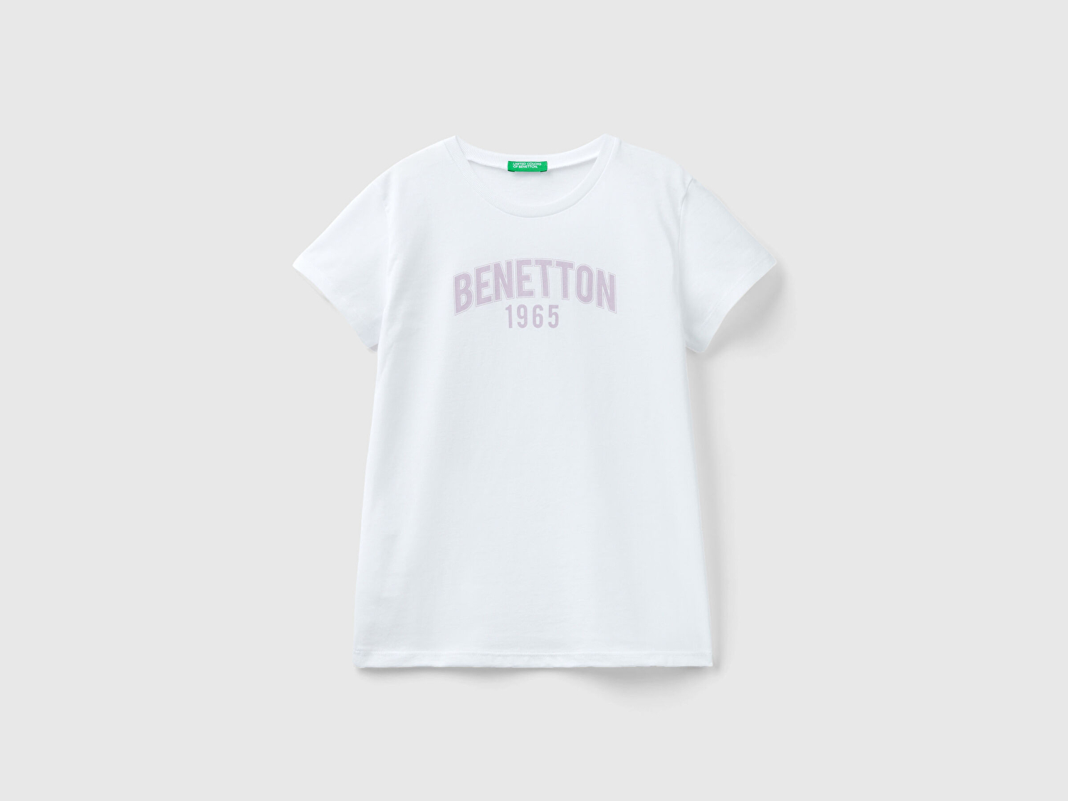 Benetton Kız Çocuk Beyaz Su Baskılı Logolu T-Shirt