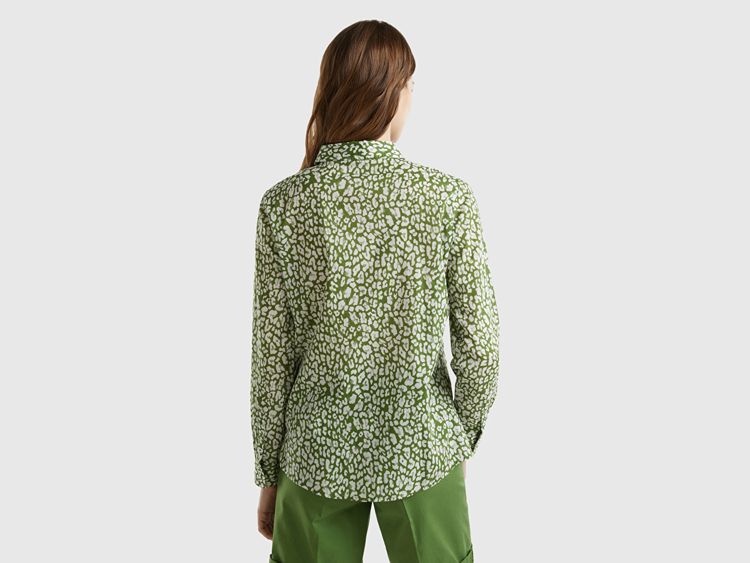 Benetton Kadın Yeşil Mix %100 Koton Desenli Gömlek