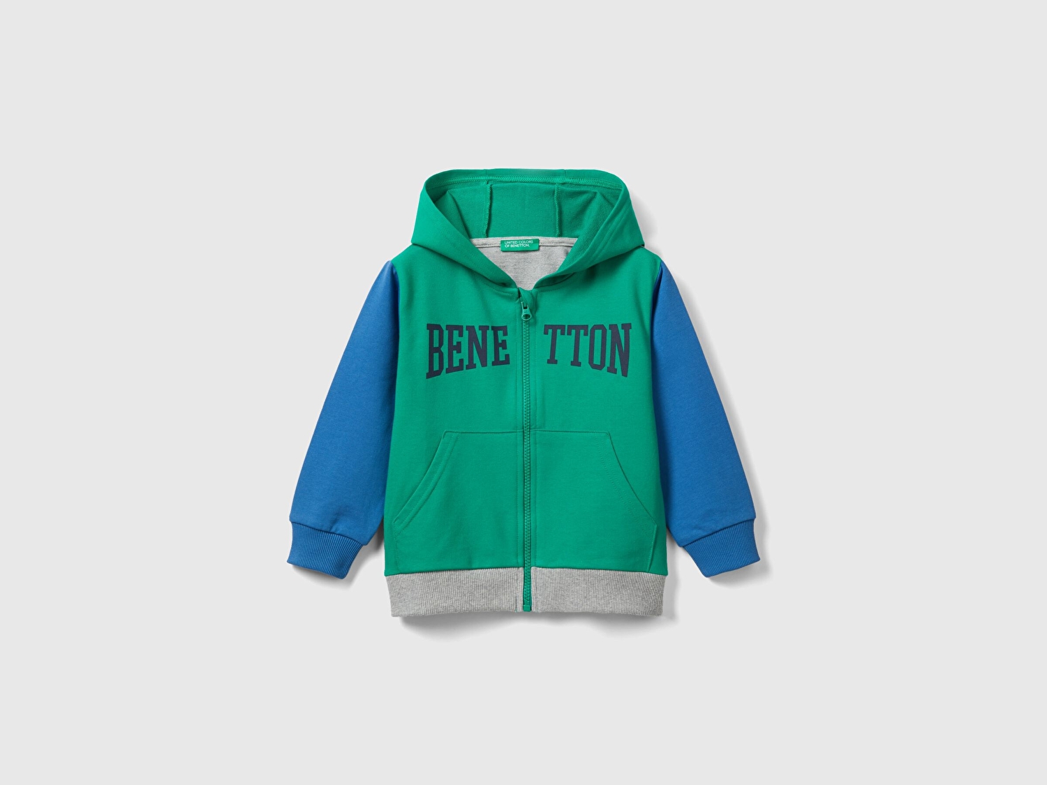 Benetton Erkek Çocuk Yeşil Mix Sol Göğsü Logo Baskılı Kanguru Cepli Kapüşonlu Sweatshirt