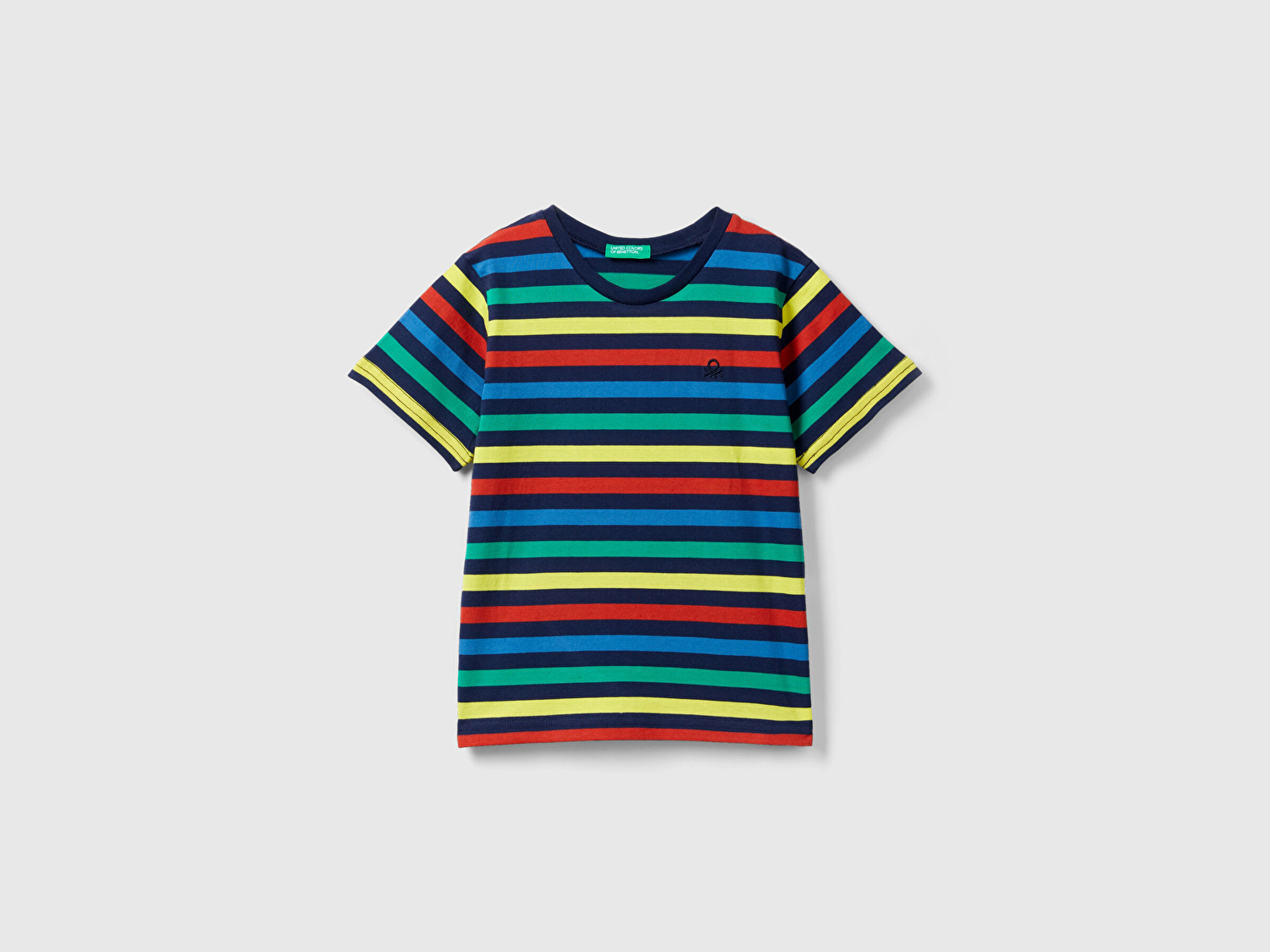 Benetton Erkek Çocuk Siyah Mix Sol Göğsü Logolu İnce Yatay Çizgili Bisiklet Yaka T-Shirt