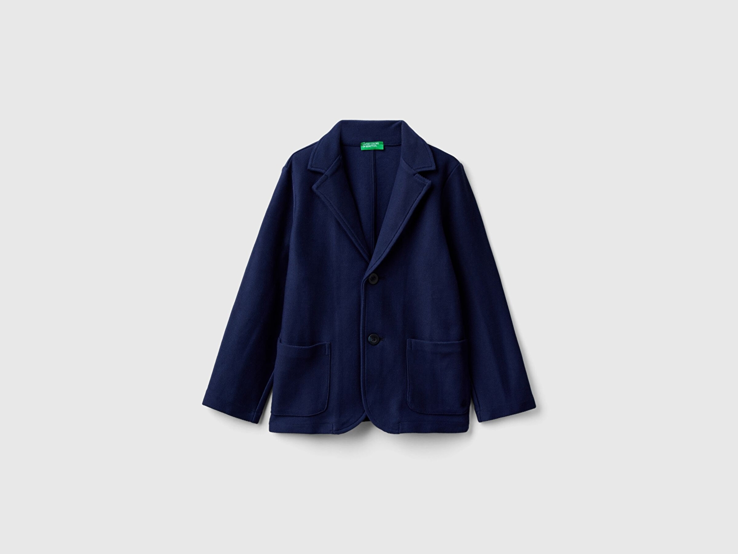 Benetton Erkek Çocuk Lacivert Düğme Kapamalı Yama Cepli Regular Ceket