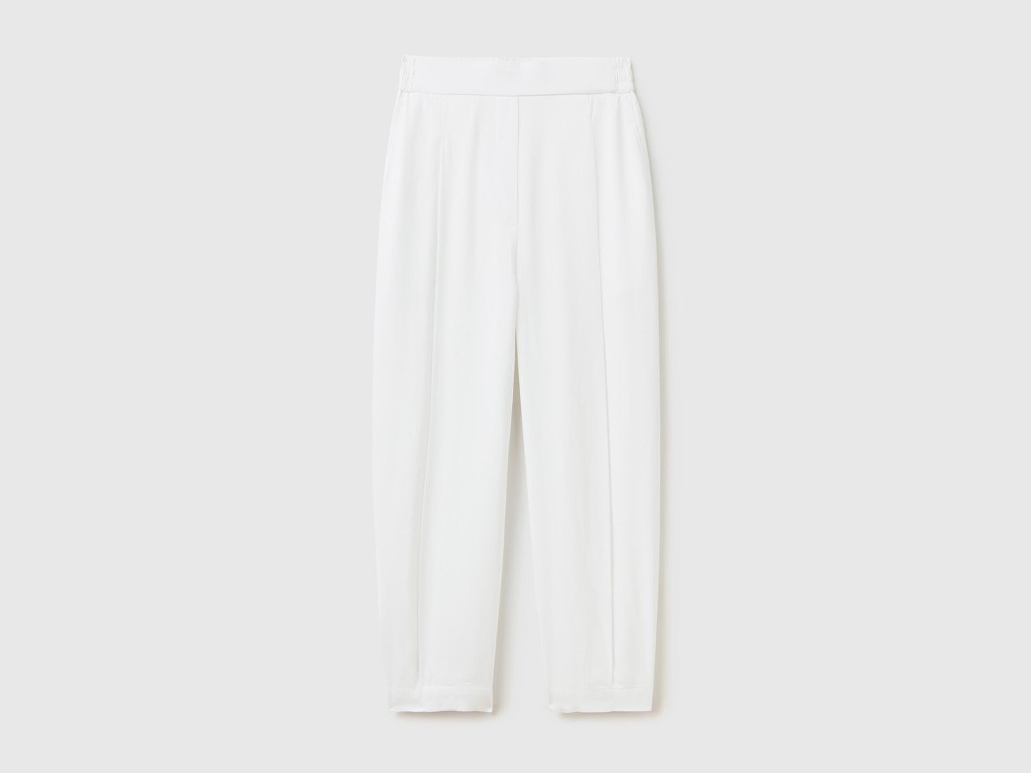 Benetton Kadın Beyaz %100 Liyosel Bol Kesim Beli Lastikli Pantolon