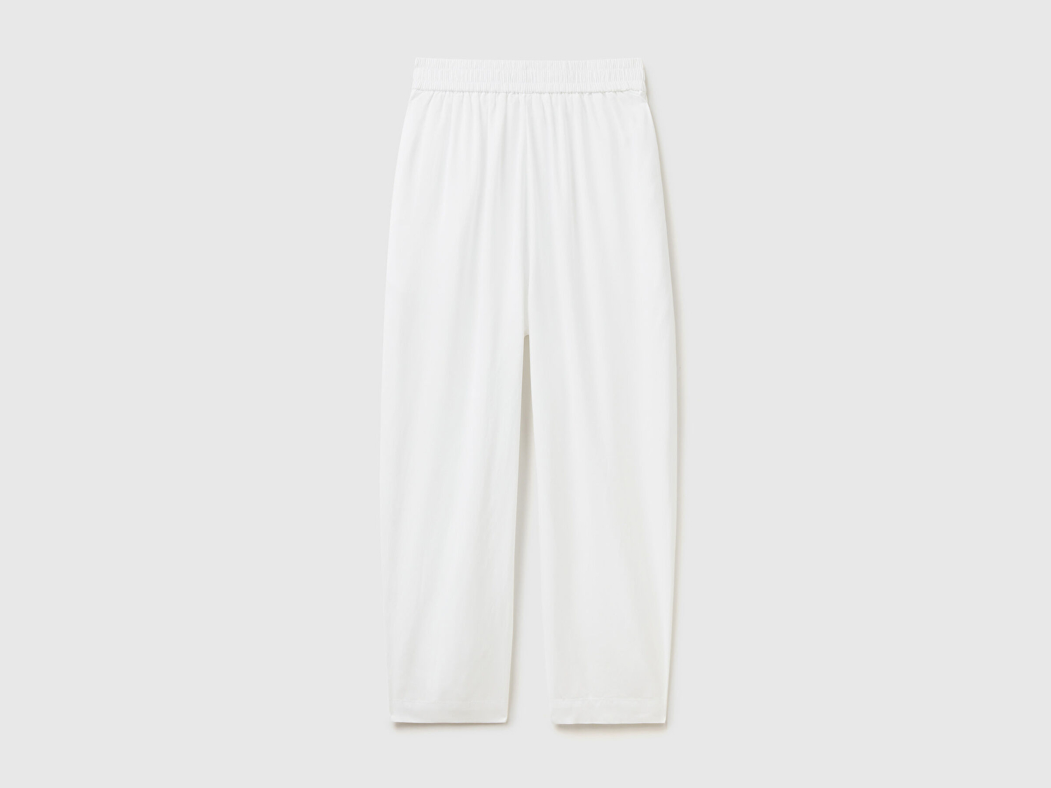 Benetton Kadın Beyaz %100 Liyosel Bol Kesim Beli Lastikli Pantolon