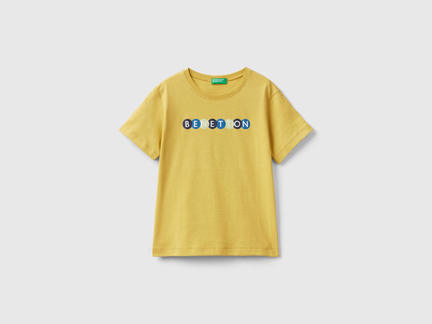 Benetton Erkek Çocuk Hardal Sarı Benetton Yazılı Yaz T-Shirt