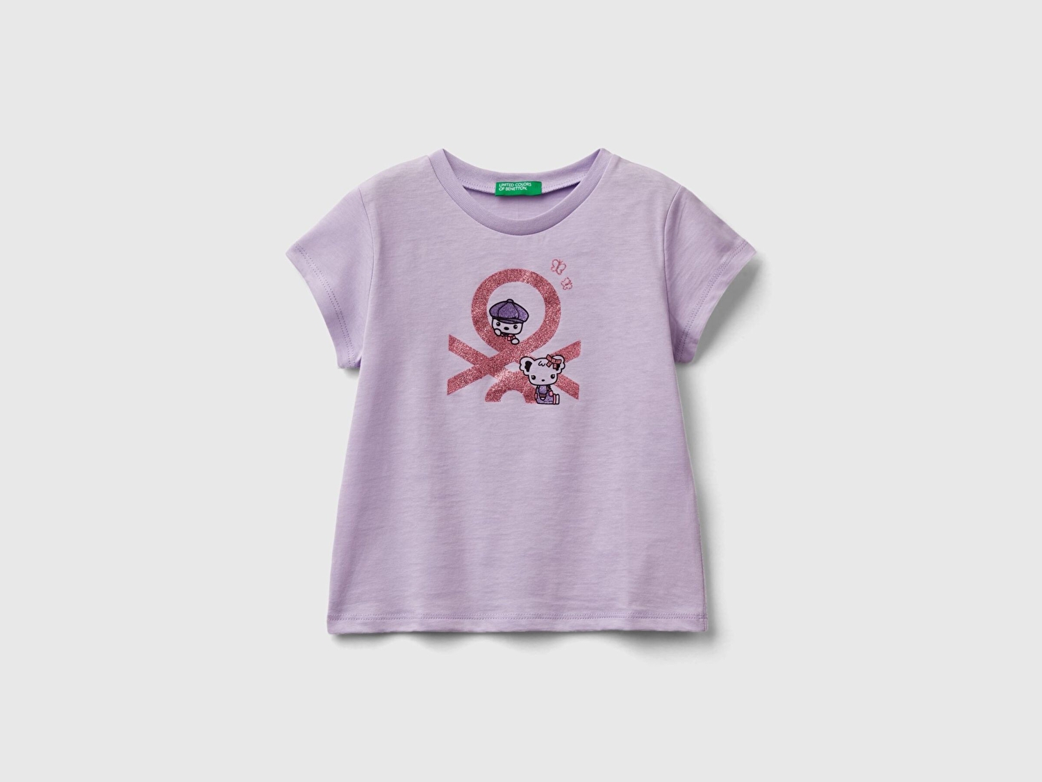 Benetton Kız Çocuk Lila Simli Logolu T-Shirt