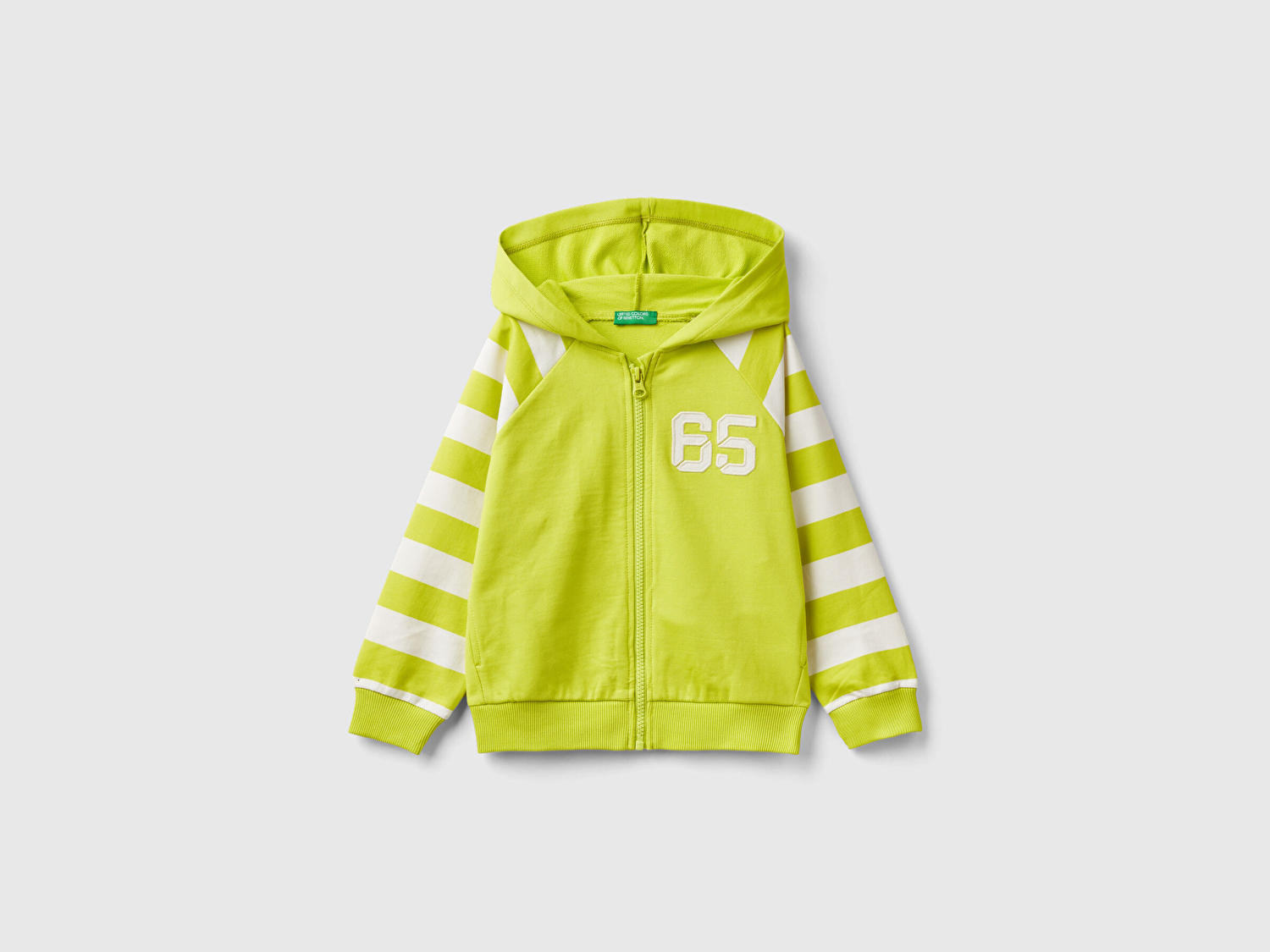 Benetton Erkek Çocuk Neon Yeşil Aplikeli Renk Detaylı Kapüşonlu Reglan Kol Sweatshirt