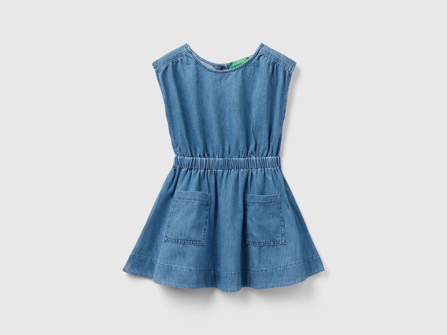 Benetton Kız Çocuk Mavi Arkası Pencere Detaylı Denim Elbise
