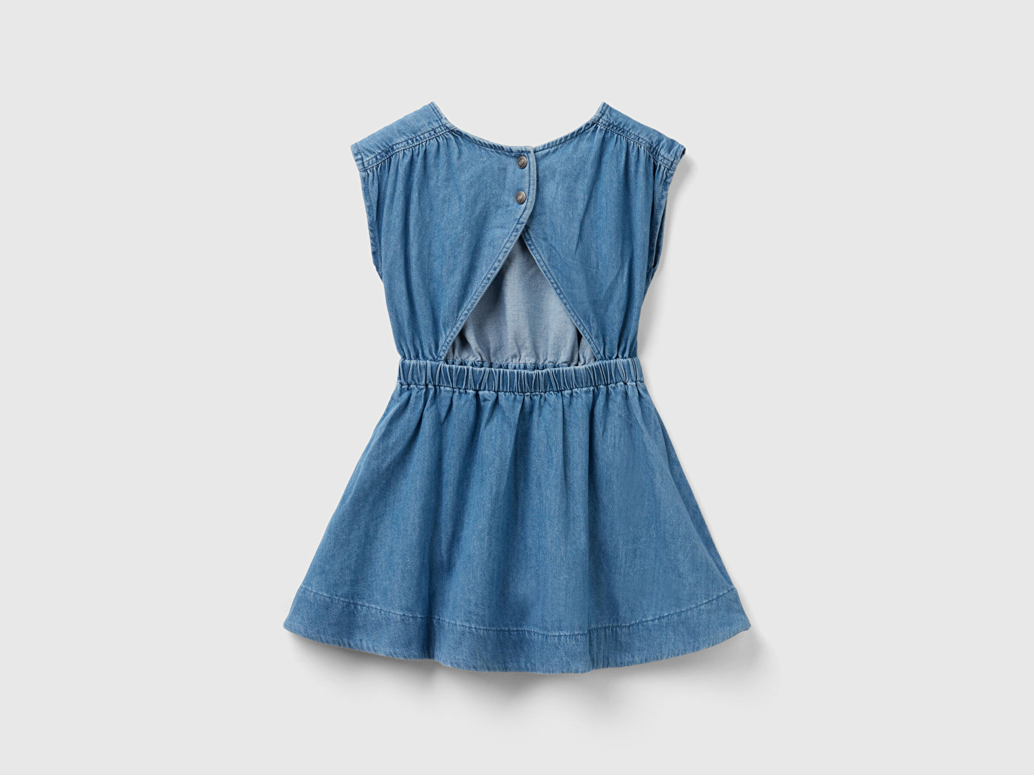 Benetton Kız Çocuk Mavi Arkası Pencere Detaylı Denim Elbise