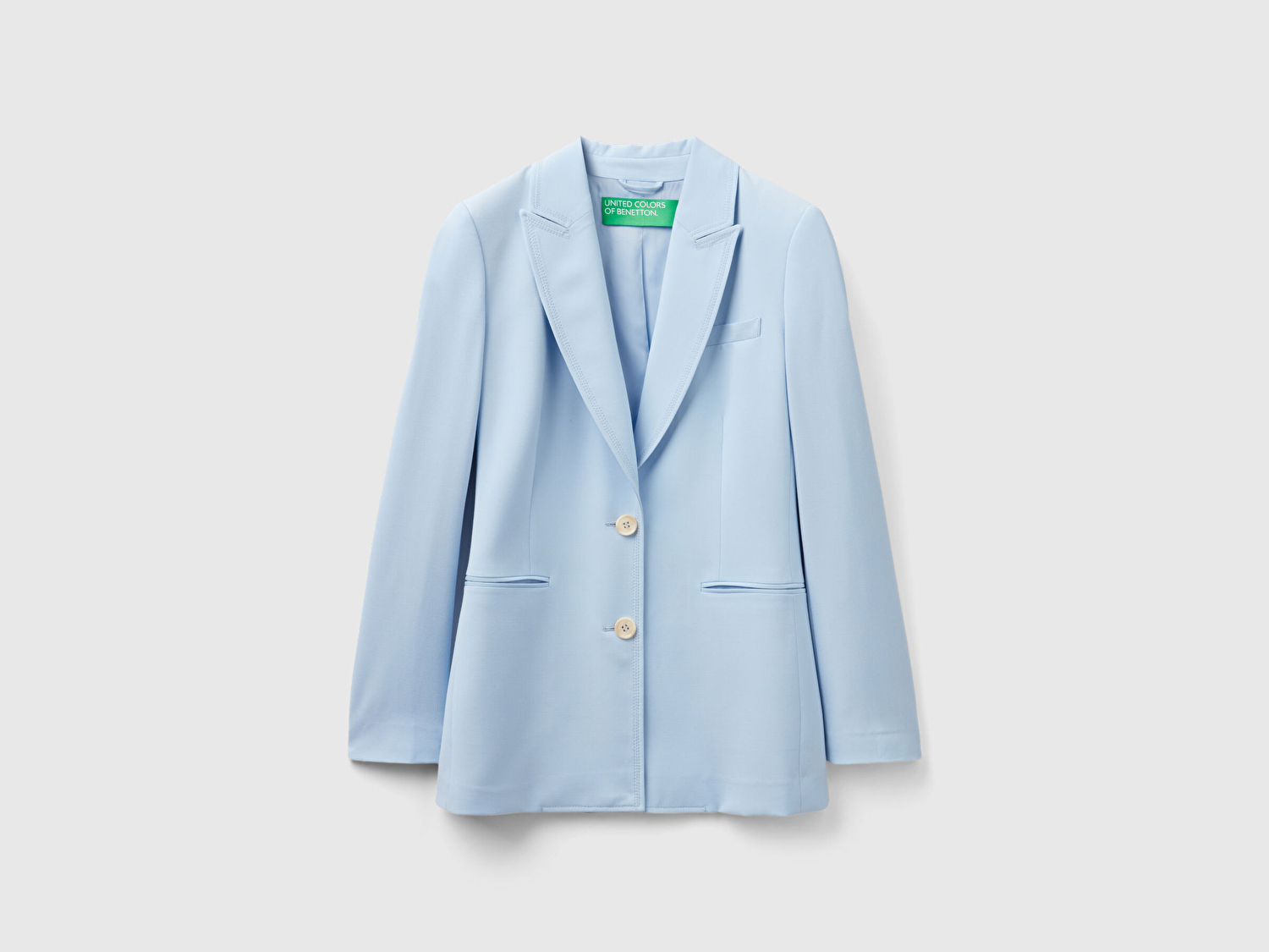 Benetton Kadın Açık Mavi Maskulen Kesim Önü Düğmeli Yalancı Kruvaze Ceket
