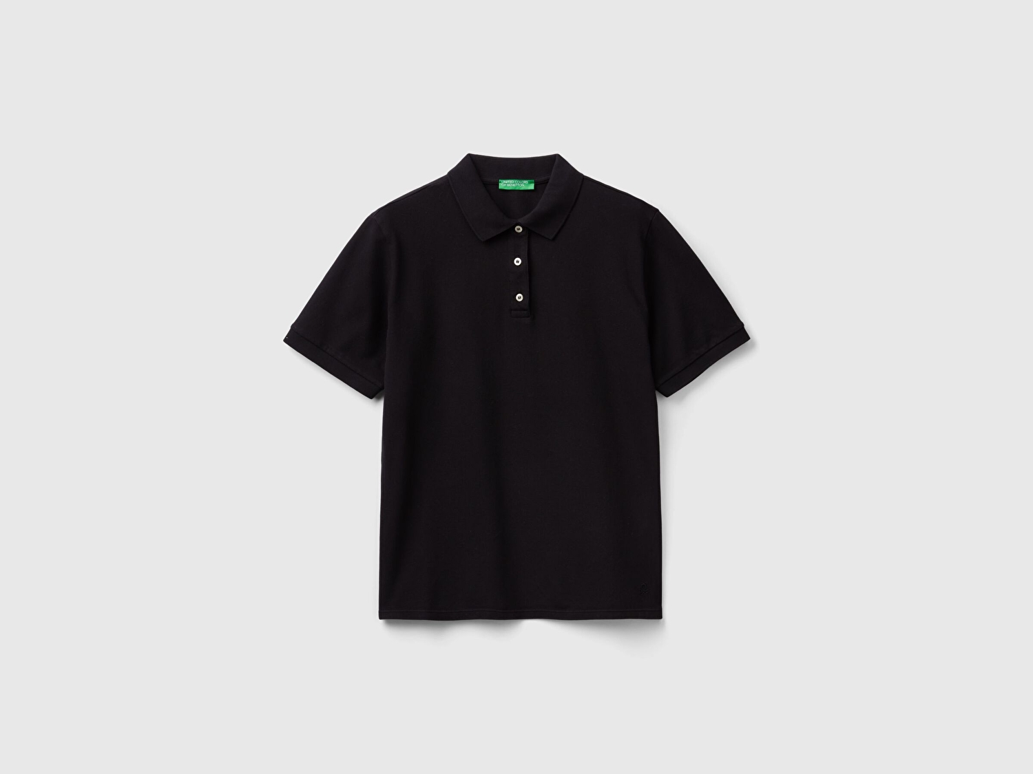 Benetton Kadın Siyah Streç Pamuklu Sol Altı Logo Baskılı Polo T-Shirt