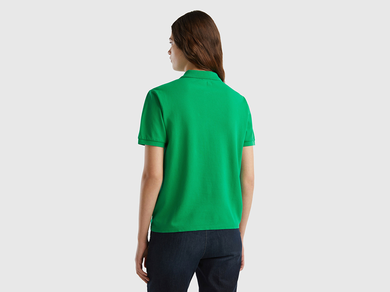 Benetton Kadın Yeşil Streç Pamuklu Sol Altı Logo Baskılı Polo T-Shirt