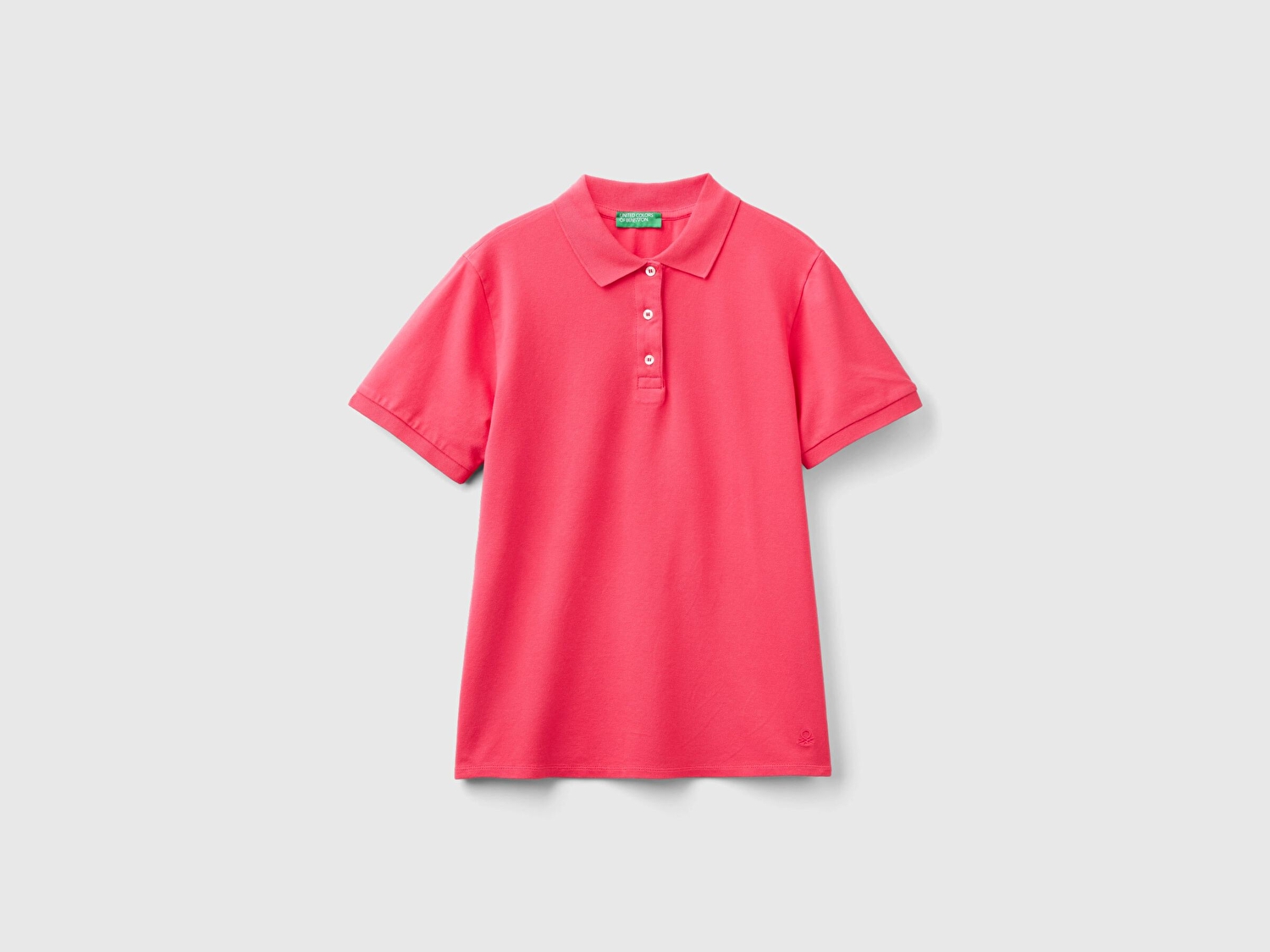 Benetton Kadın Koyu Pembe Streç Pamuklu Sol Altı Logo Baskılı Polo T-Shirt